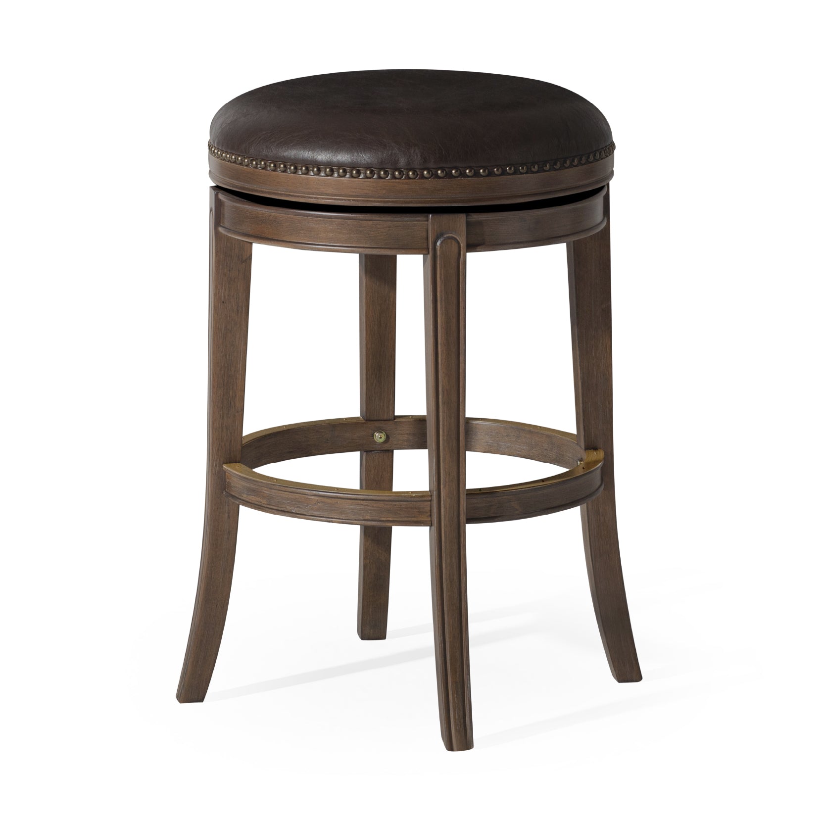 31" Alexander Backless Bar Stool in Brown Finish with Brown Faux Leather Upholstery in Stools by Maven Lane