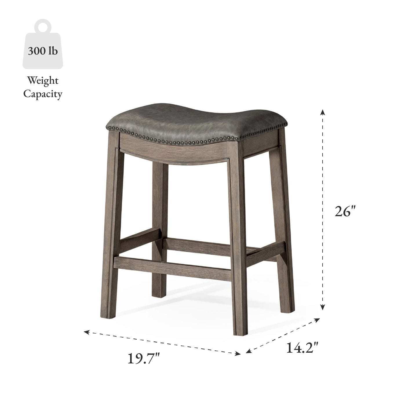 26" Adrien Saddle Counter Stool in Grey Finish with Grey Faux Leather in Stools by Maven Lane