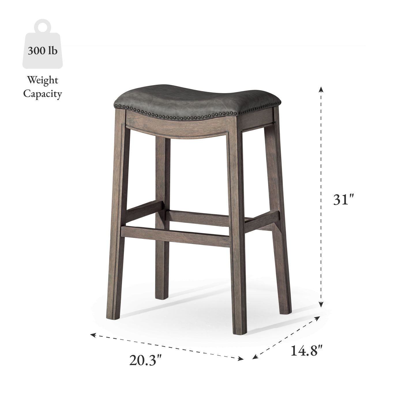 31" Adrien Saddle Bar Stool in Grey Finish with Grey Faux Leather (Set of 3) in Stools by Maven Lane