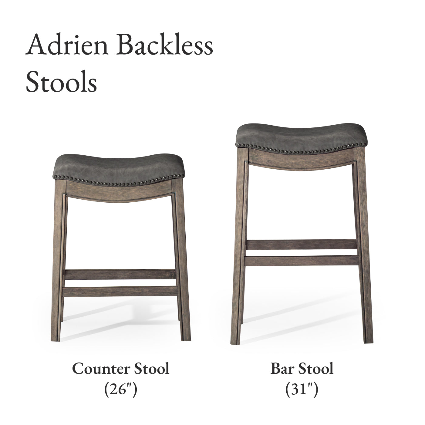 Adrien Saddle Bar Stool in Grey Finish with Grey Faux Leather in Stools by Maven Lane