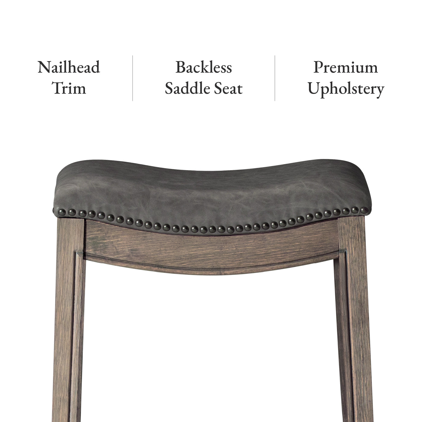 31" Adrien Saddle Bar Stool in Grey Finish with Grey Faux Leather in Stools by Maven Lane