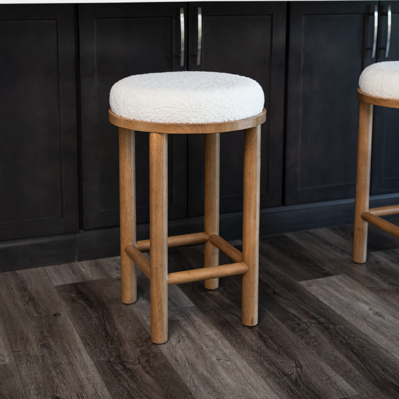 27" Clara counter height kitchen stool - aged natural wood finish with white boucle fabric in Counter Stools by Maven Lane