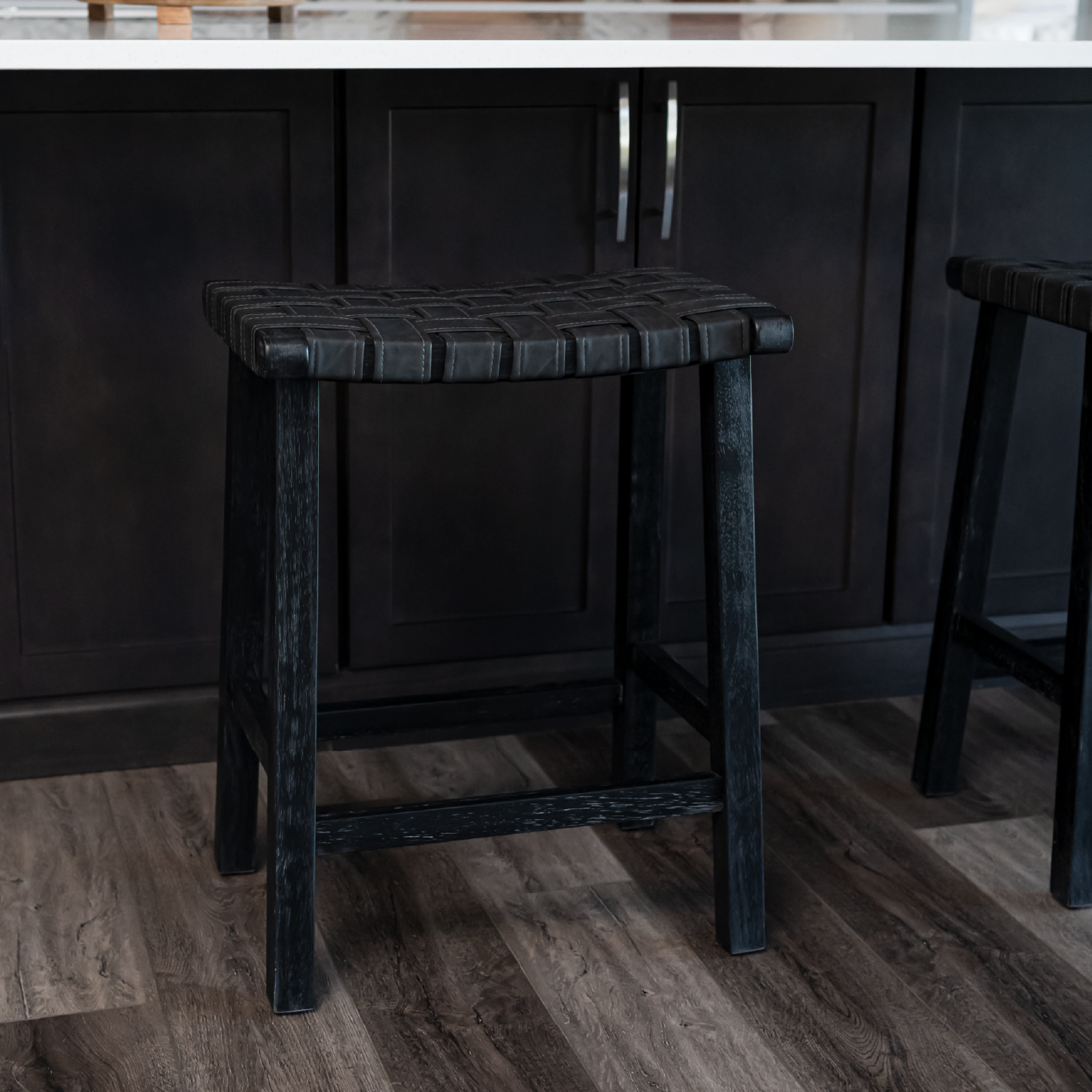 26" Noah backless counter height kitchen stool - aged black finish with charcoal black vegan leather in Stools by Maven Lane