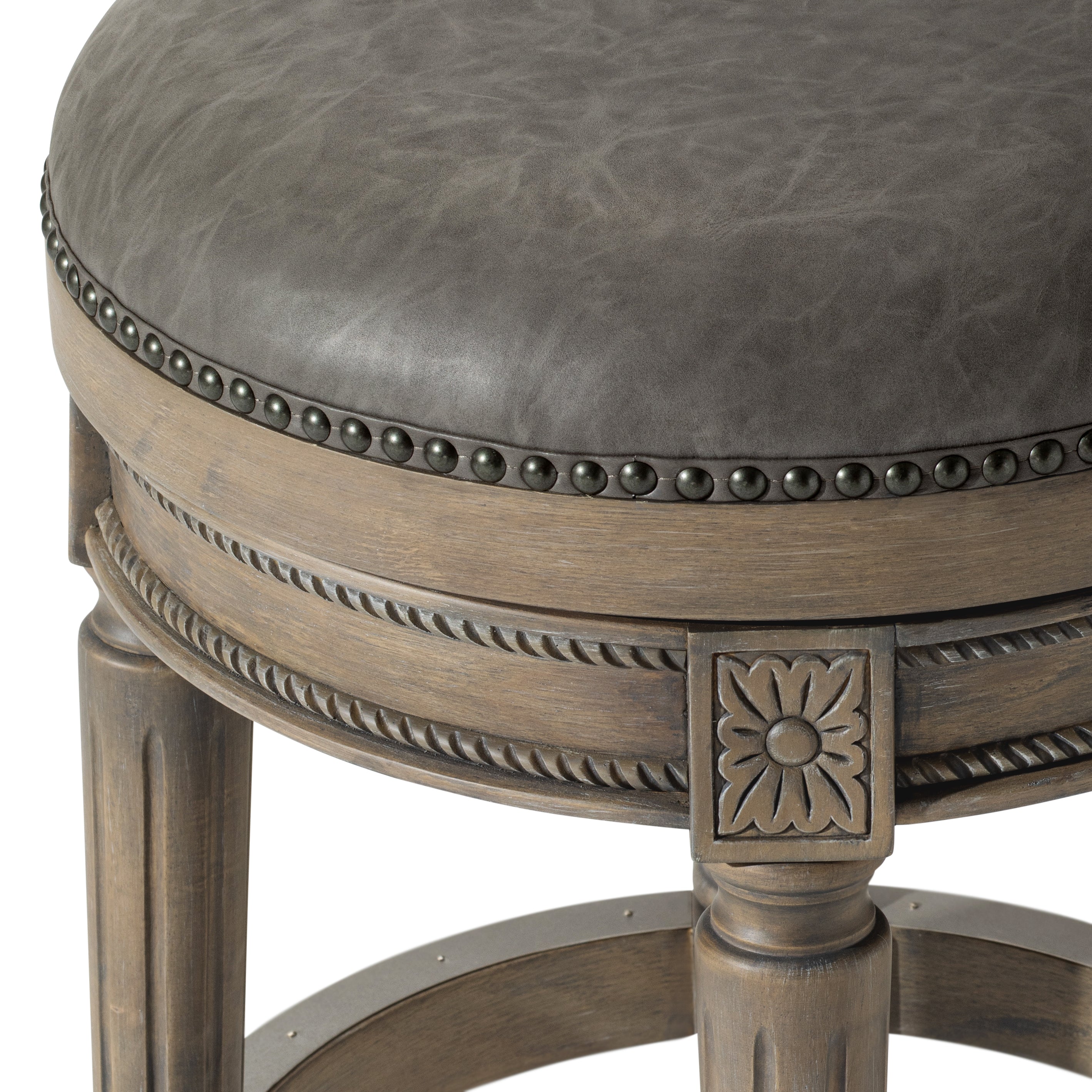 27" Pullman backless swivel counter height kitchen stool - reclaimed oak finish with ronan stone vegan leather in Stools by Maven Lane