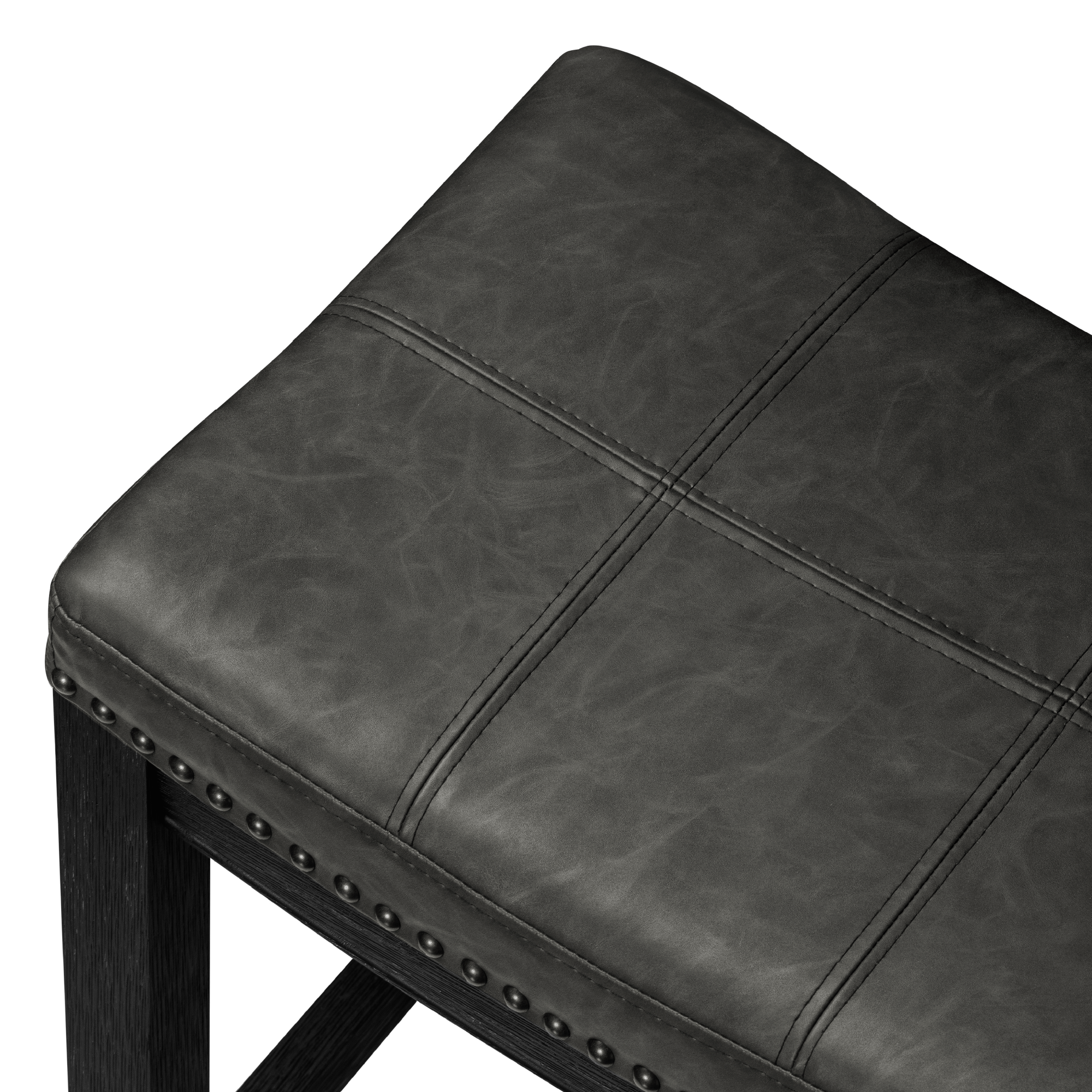 26" Sophia saddle backless counter height kitchen stool - aged black finish with charcoal black vegan leather in Stools by Maven Lane