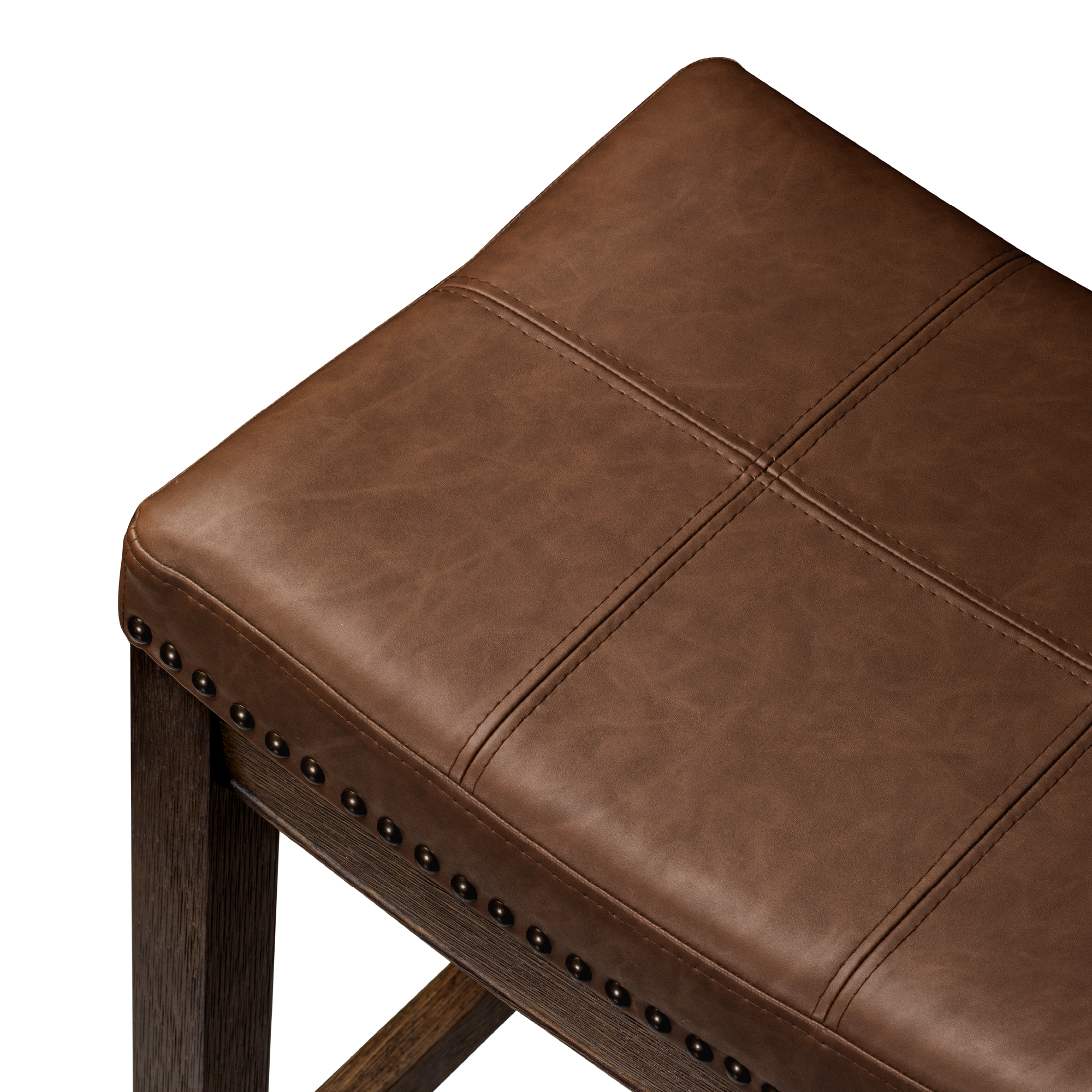 26" Sophia saddle backless counter height kitchen stool - aged brown finish with cocoa brown vegan leather in Stools by Maven Lane
