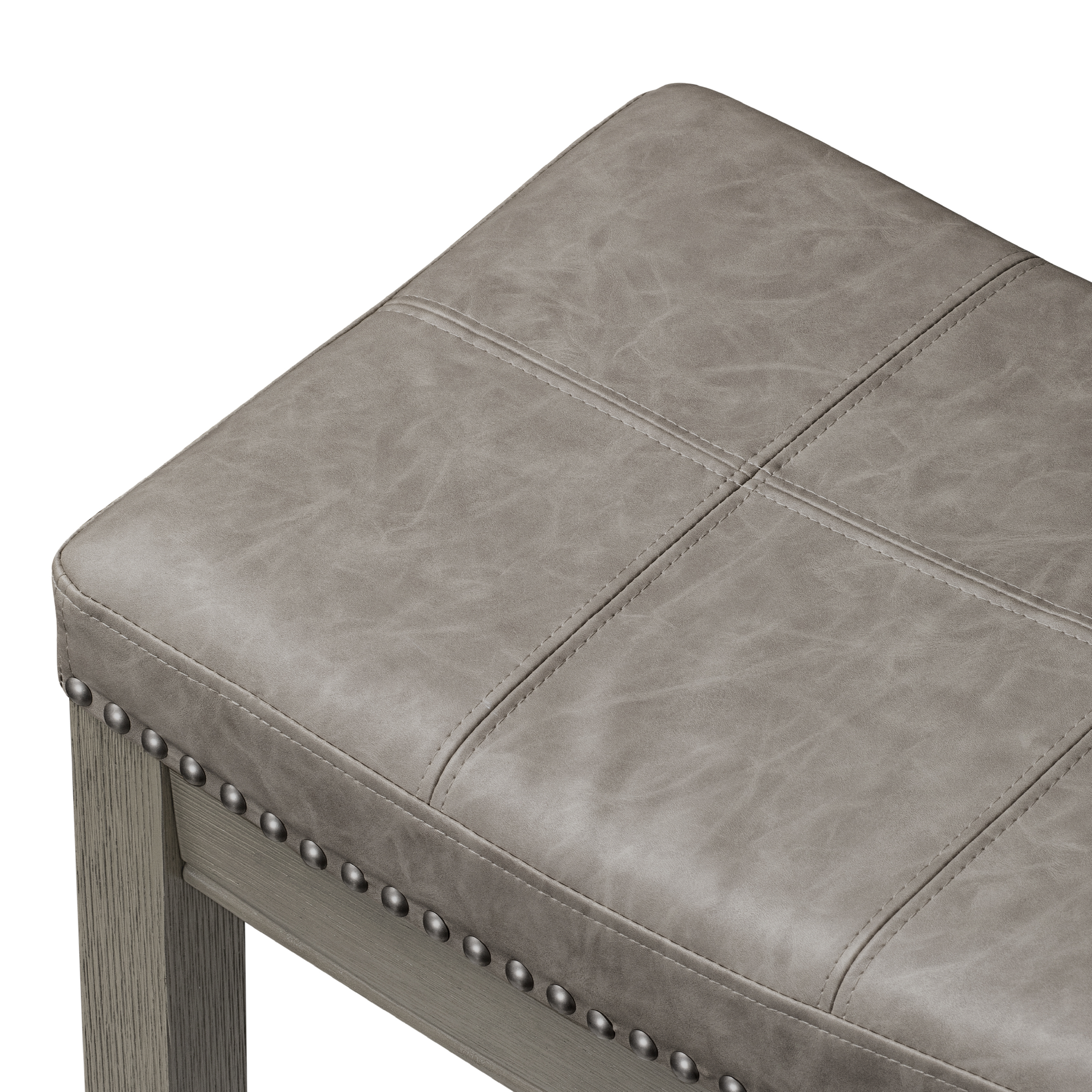 26" Sophia saddle backless counter height kitchen stool - aged grey finish with pebble grey vegan leather in Stools by Maven Lane