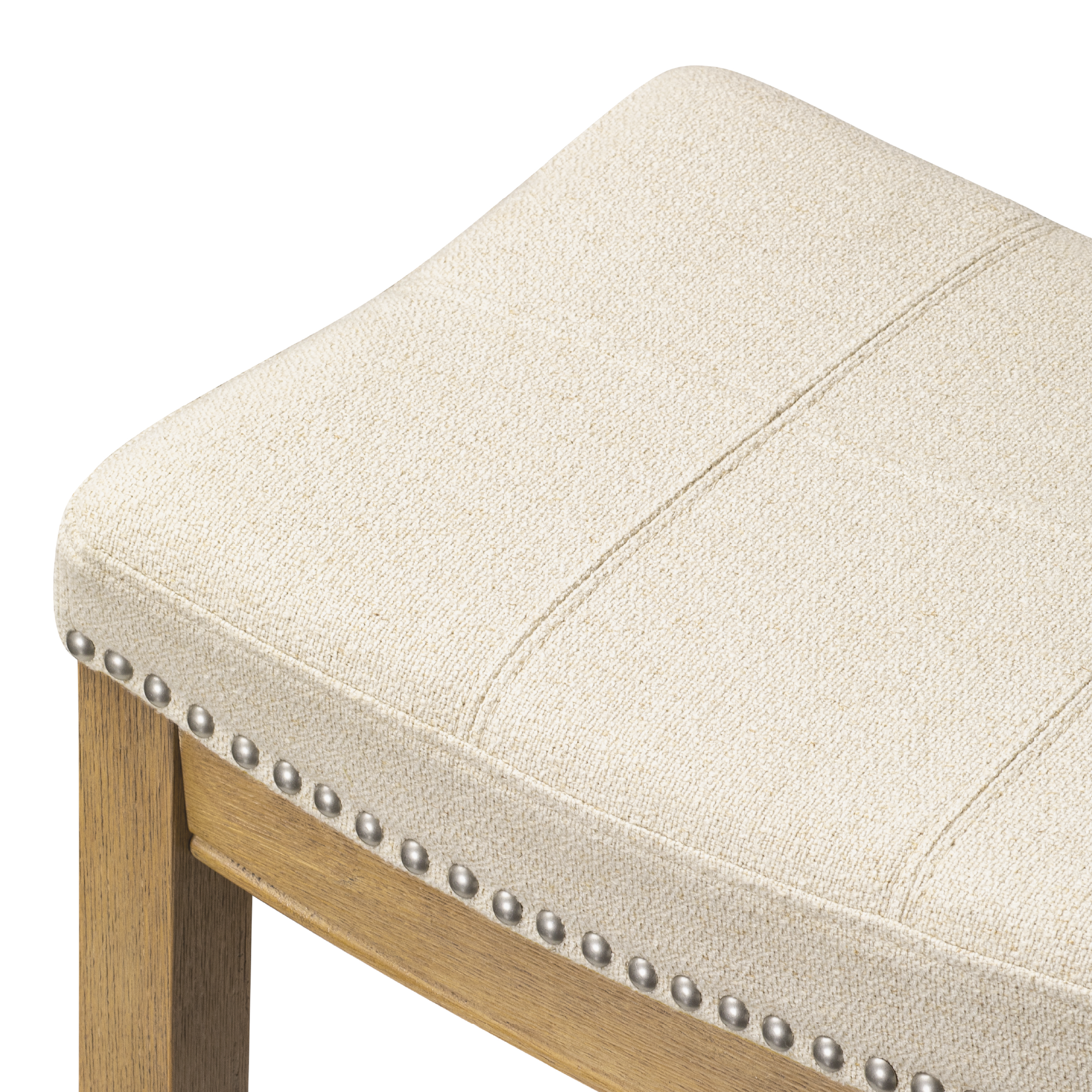 Sophia Saddle Backless Counter Height Kitchen Stool - Aged Natural Finish with Light Beige Fabric in Stools by Maven Lane