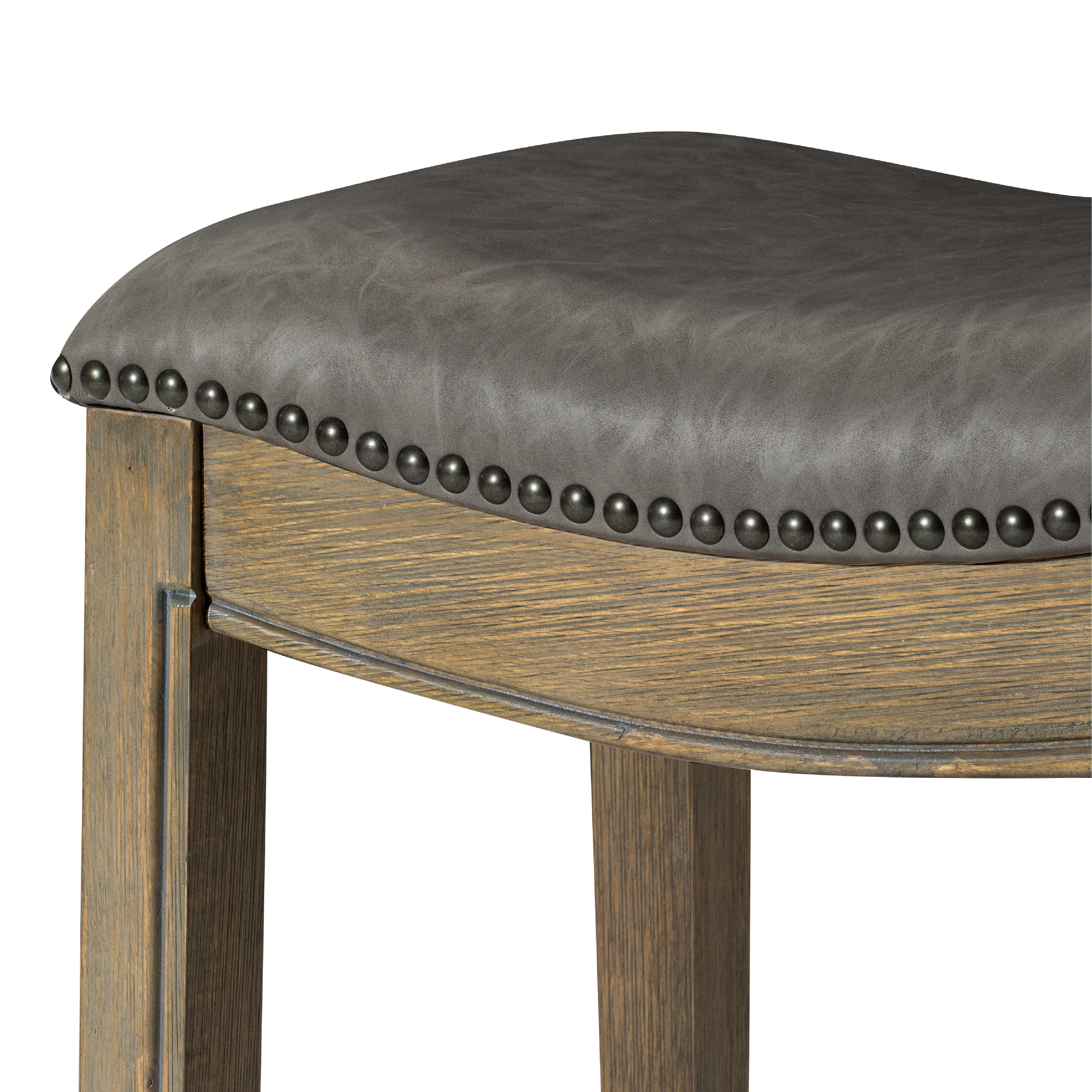 Adrien Saddle Counter Height Kitchen Stool - Reclaimed Oak Finish With Ronan Stone Vegan Leather in Stools by Maven Lane