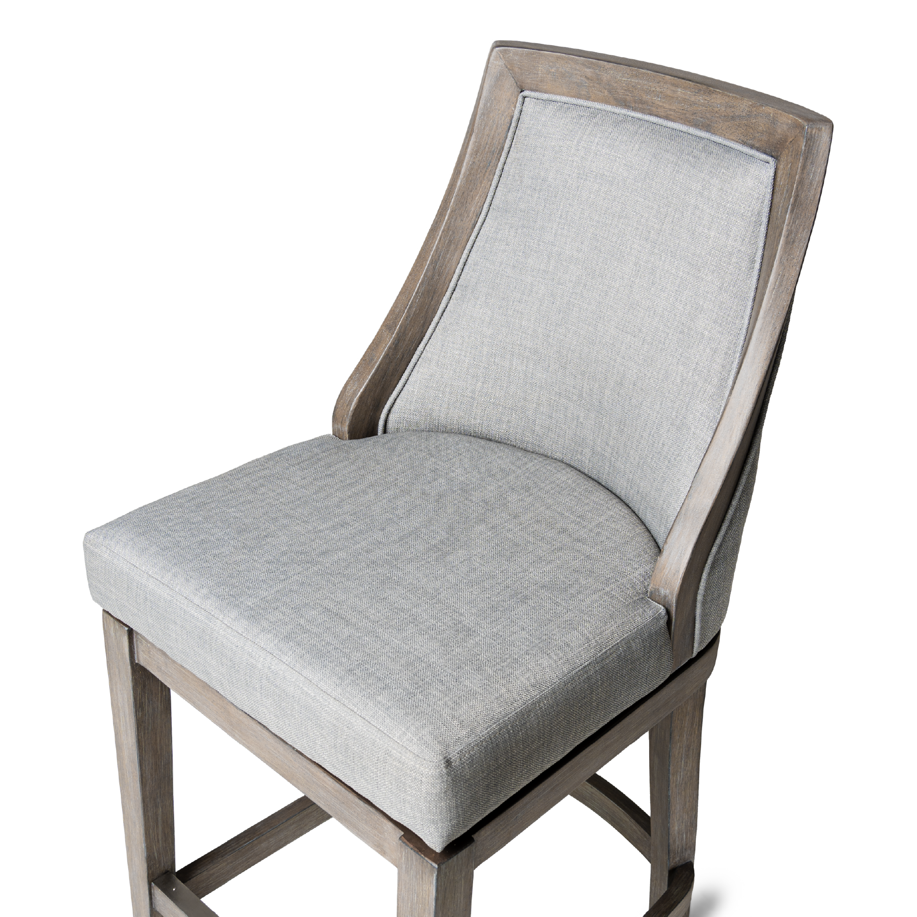 26" Vienna Swivel Counter Stool in Reclaimed Oak Finish with Ash Grey Fabric Upholstery in Stools by Maven Lane