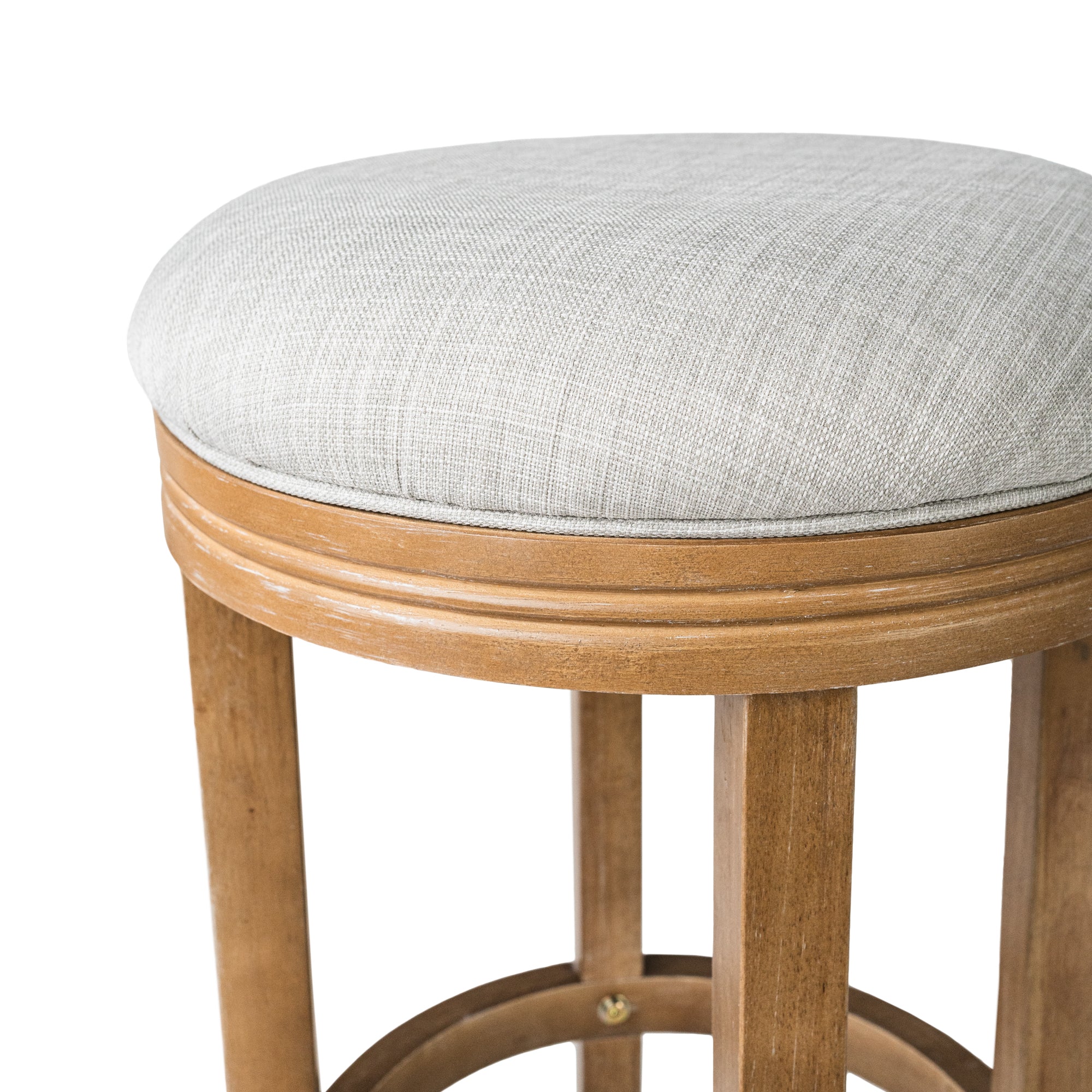 Eva Swivel Counter Height Kitchen Stool - Weathered Oak Finish with Sand Color Fabric Upholstery in Stools by Maven Lane