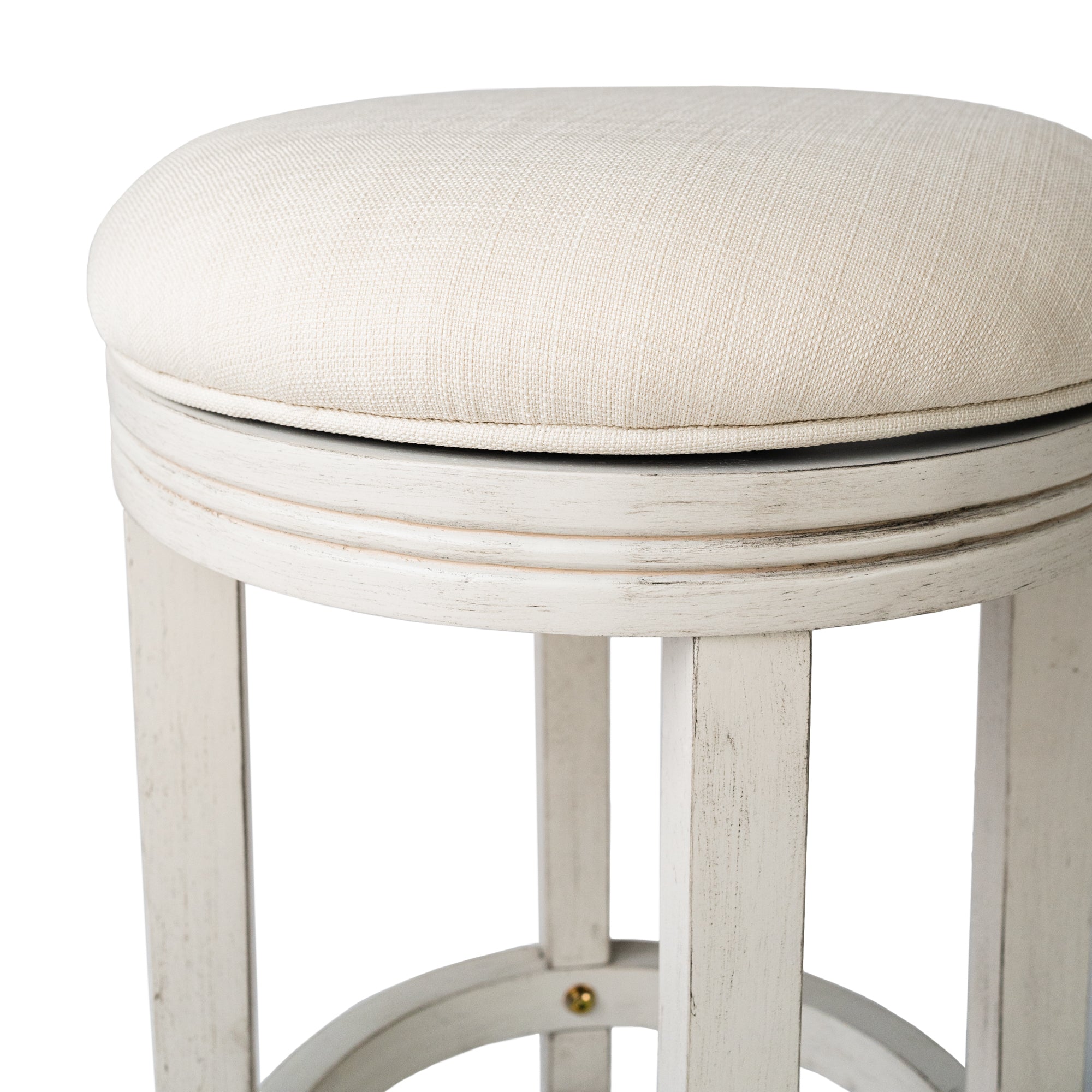 Eva Swivel Bar Stool in White Oak Finish with Natural Fabric Upholstery in Stools by Maven Lane
