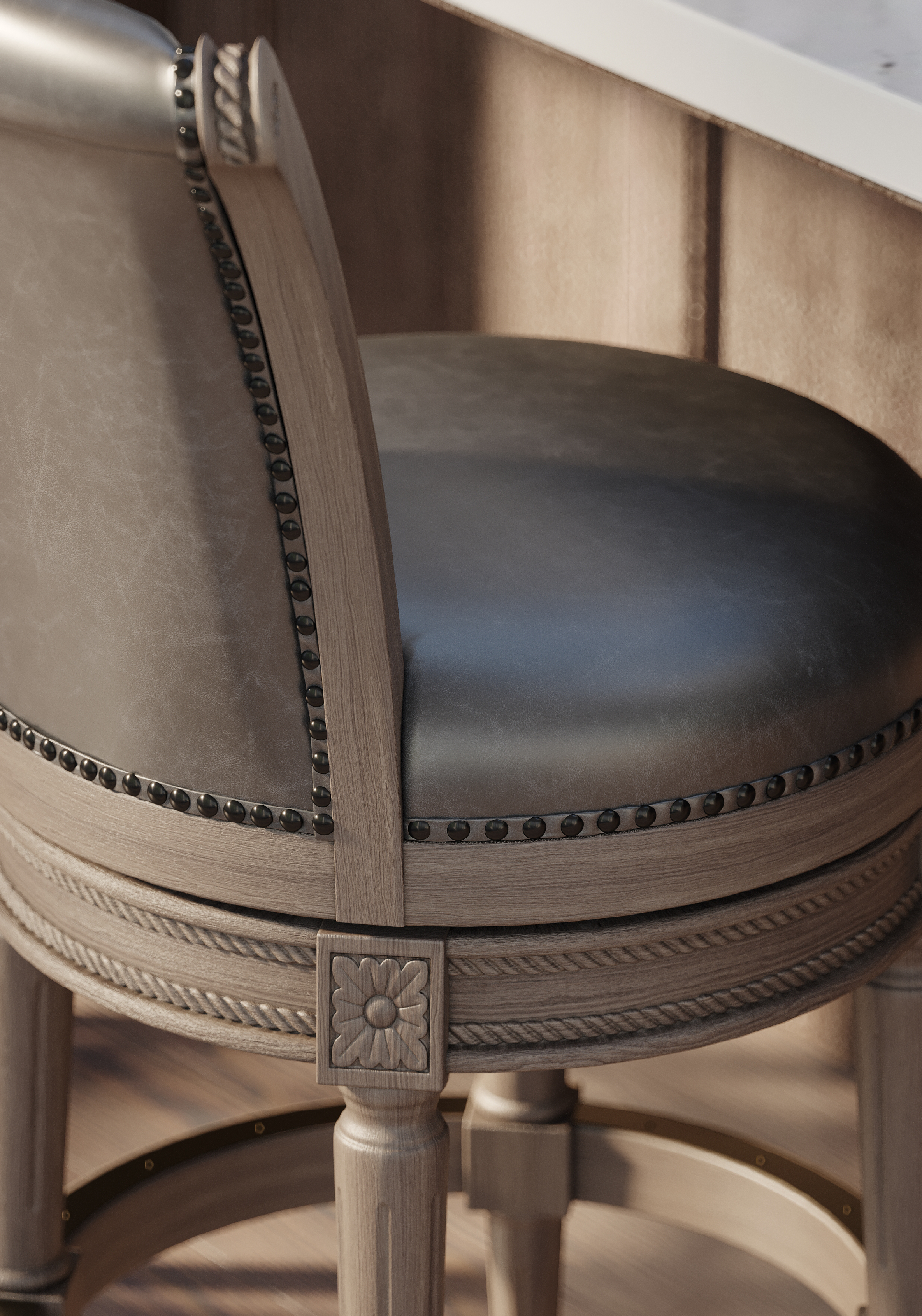 Pullman Swivel Counter Height Kitchen Stool - Reclaimed Oak Finish with Ronan Stone Vegan Leather in Stools by Maven Lane