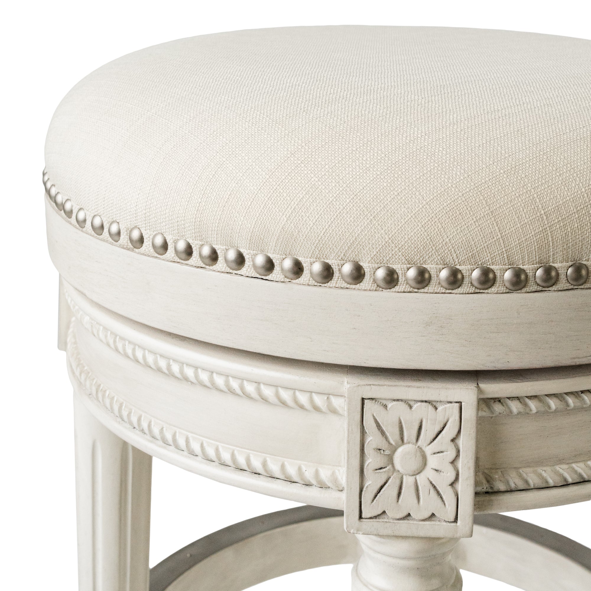 Pullman Backless Swivel Bar Stool In White Oak Finish With Natural Fabric Upholstery in Stools by Maven Lane
