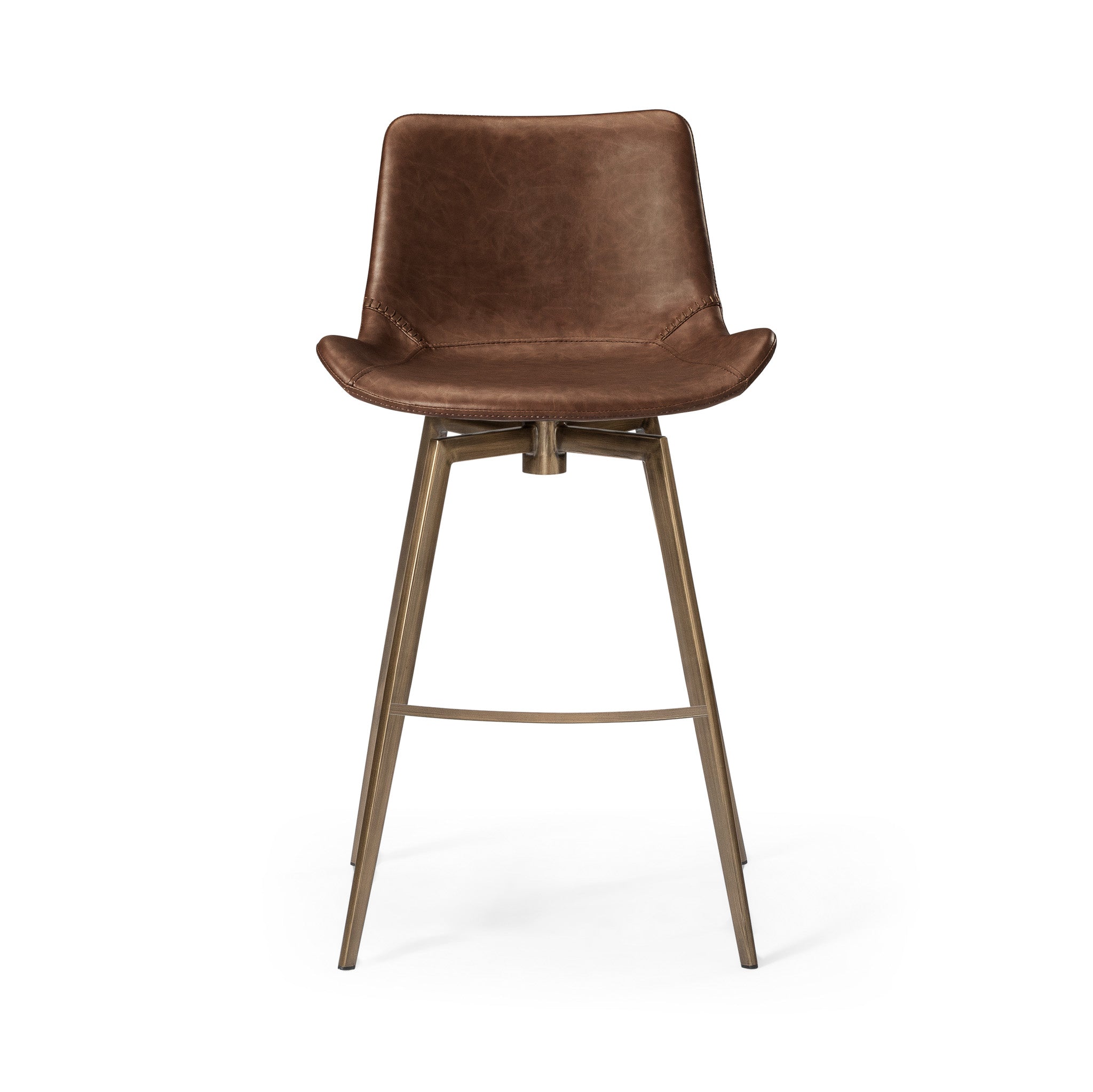26" Victor Counter Stool in Gold Finish with Brown Faux Leather in Stools by Maven Lane