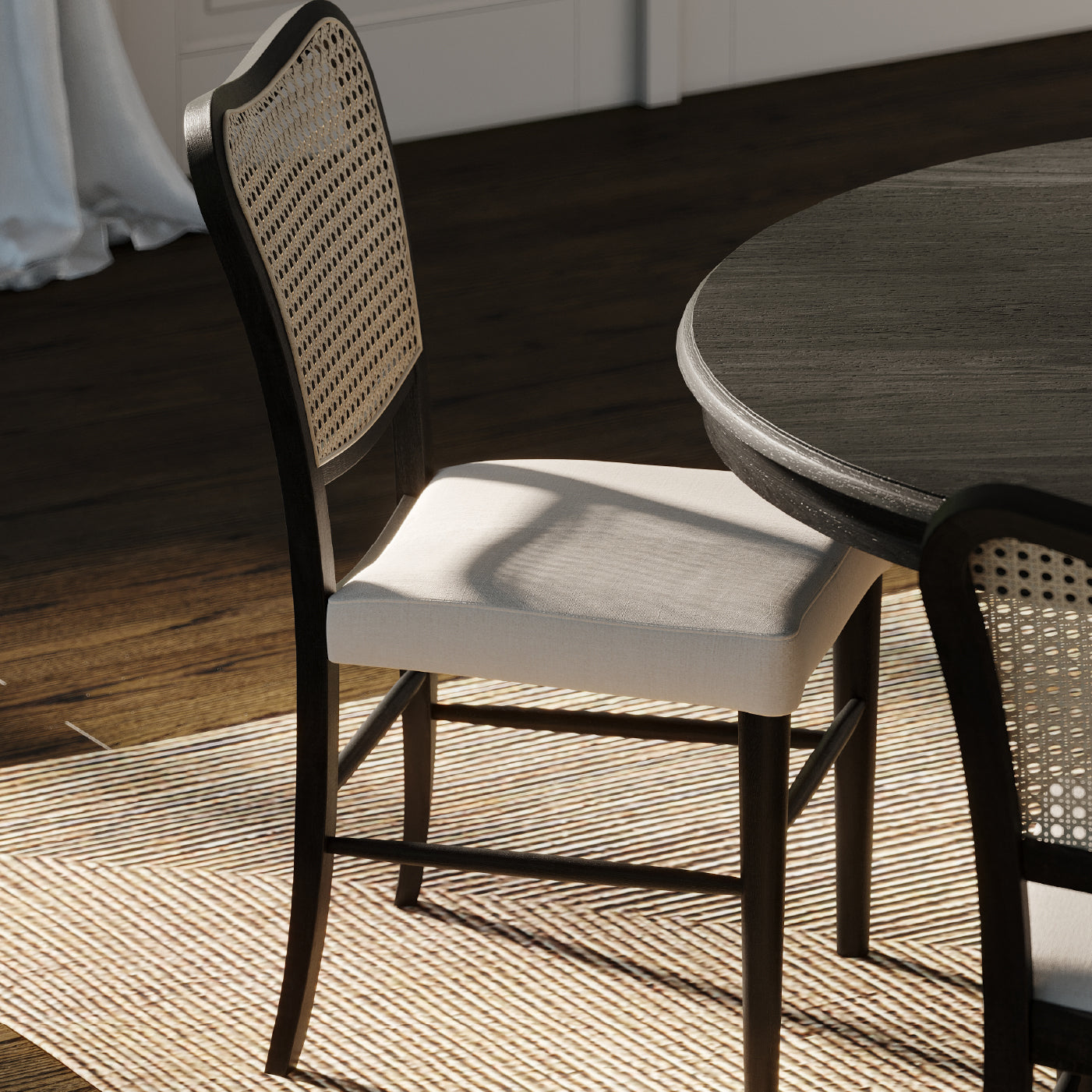 Vera Dining Chair in Black Finish with Light Grey Fabric Upholstery, Set of 2 in Dining Chair by Maven Lane