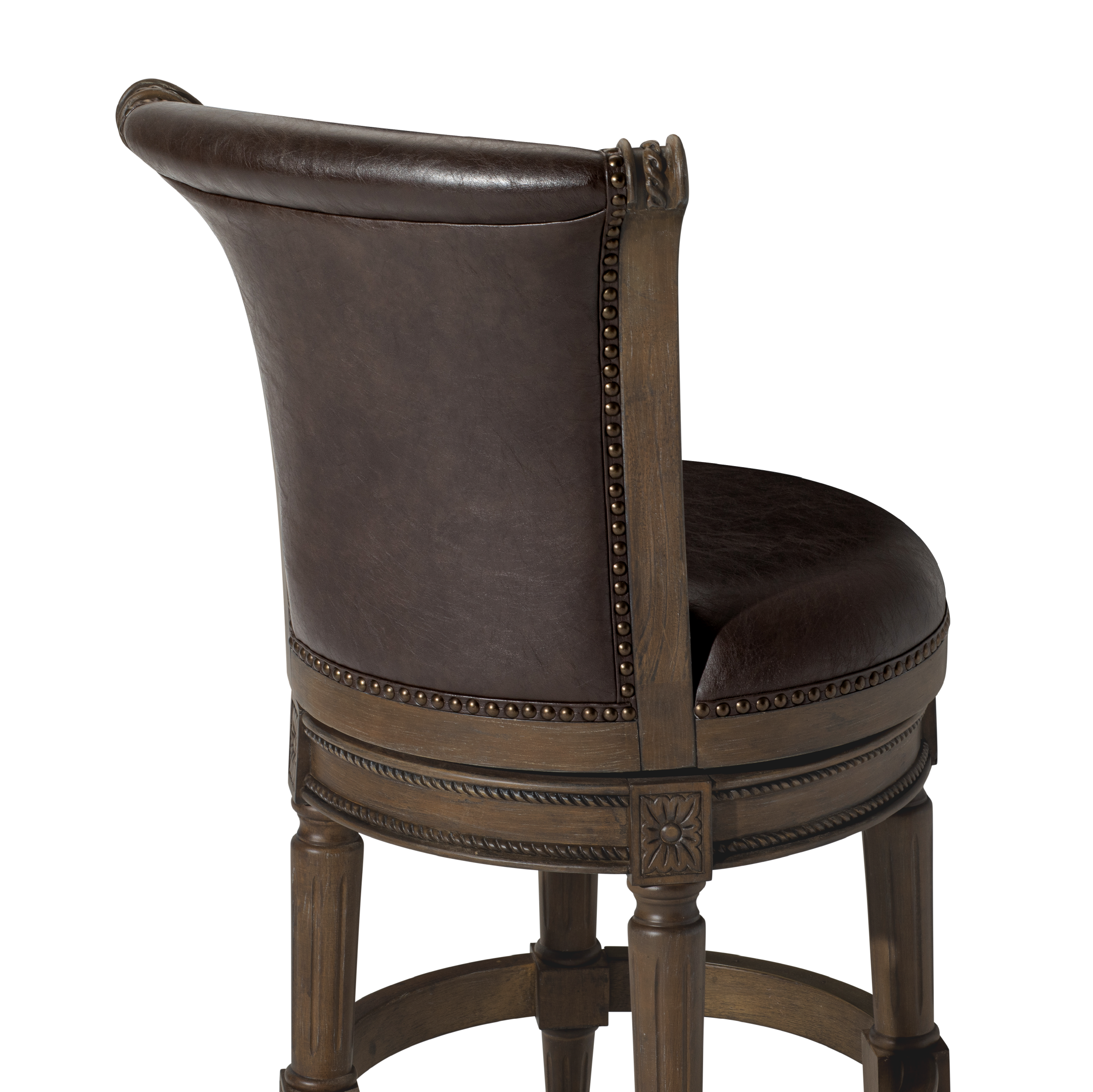 Pullman Swivel Counter Height Kitchen Stool - Walnut Finish w/ Marksman Saddle Vegan Leather in Stools by Maven Lane