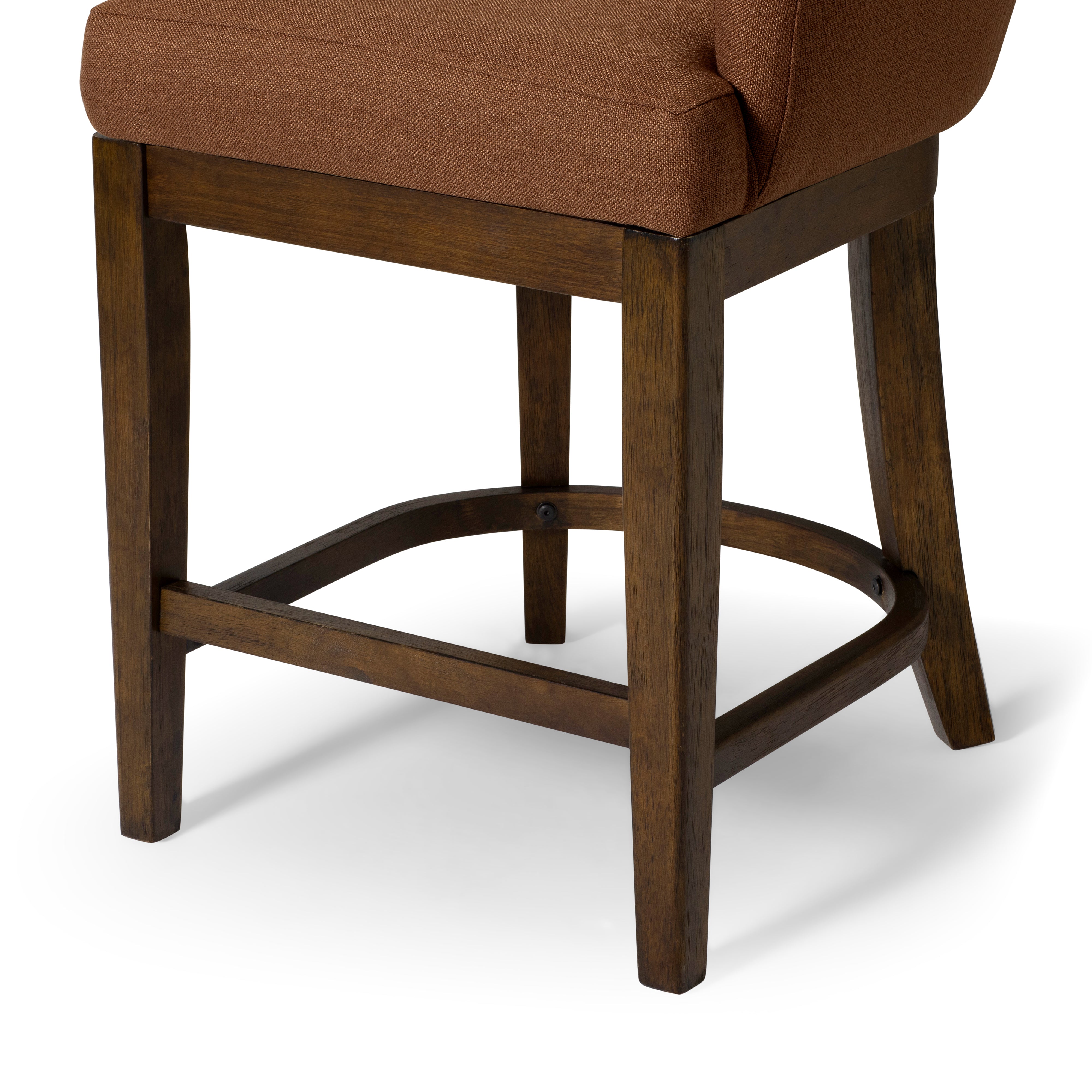 26" Isabella swivel counter height kitchen stool - aged brown finish with clay canvas fabric in Maven Lane by Maven Lane