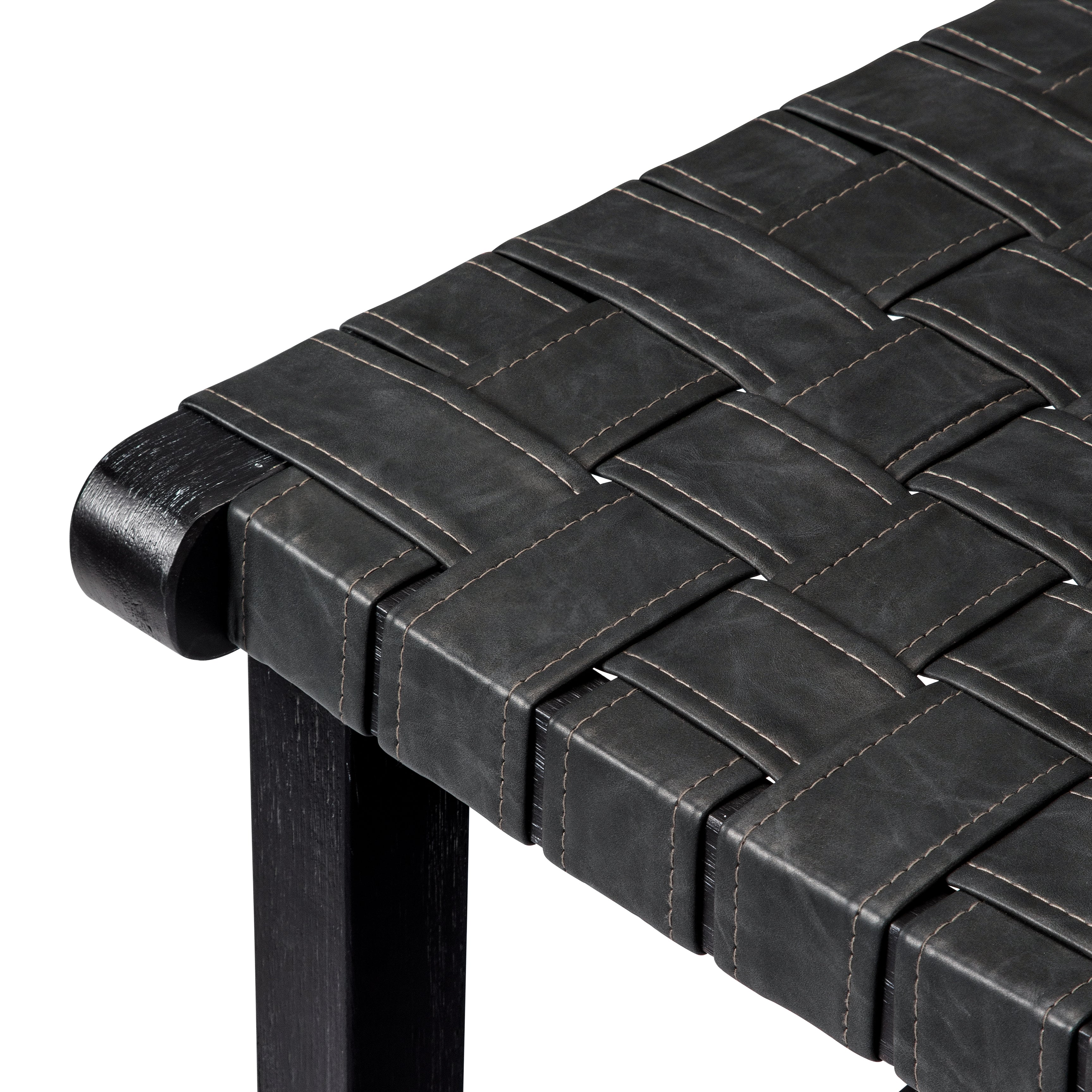 Noah Counter Height Kitchen Stool - Aged Black Finish With Charcoal Black Vegan Leather in Stools by Maven Lane