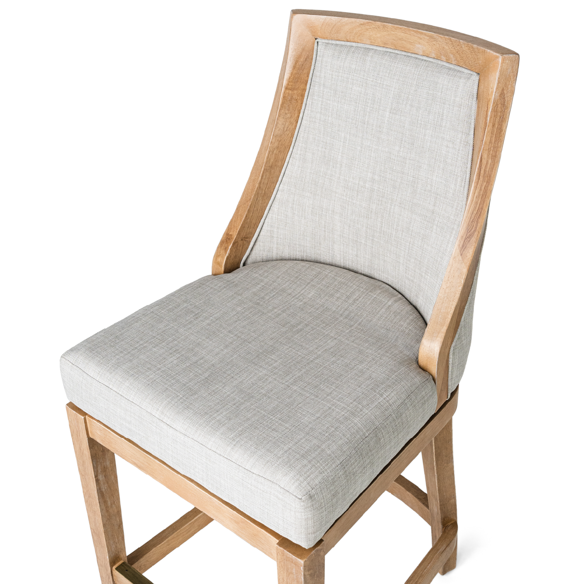 Vienna Swivel Bar Stool in Weathered Oak Finish with Sand Color Fabric Upholstery in Stools by Maven Lane