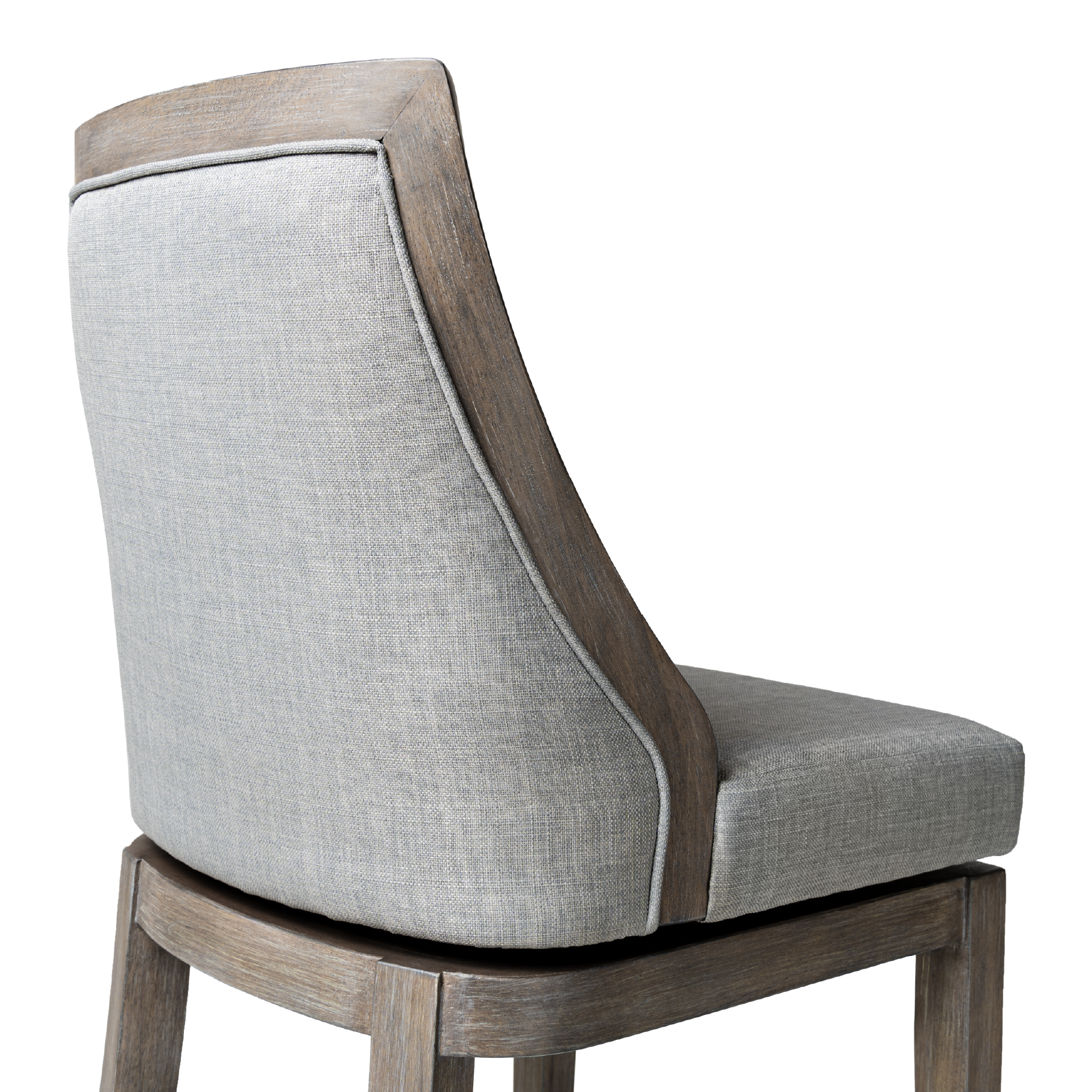 26" Vienna Swivel Counter Stool in Reclaimed Oak Finish with Ash Grey Fabric Upholstery in Stools by Maven Lane