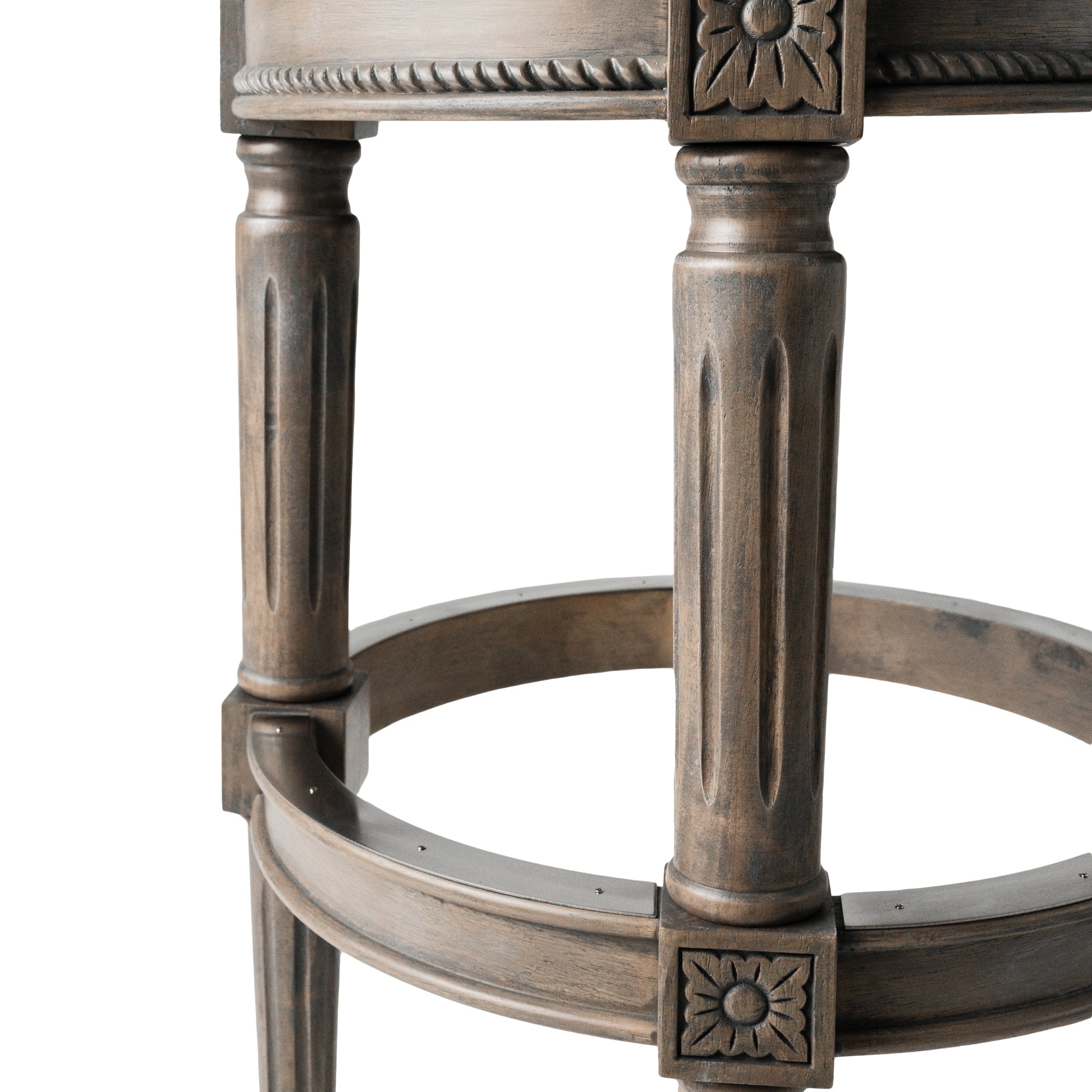 Pullman Backless Swivel Counter Height Kitchen Stool - Reclaimed Oak Finish With Ash Grey Fabric Upholstery in Stools by Maven Lane