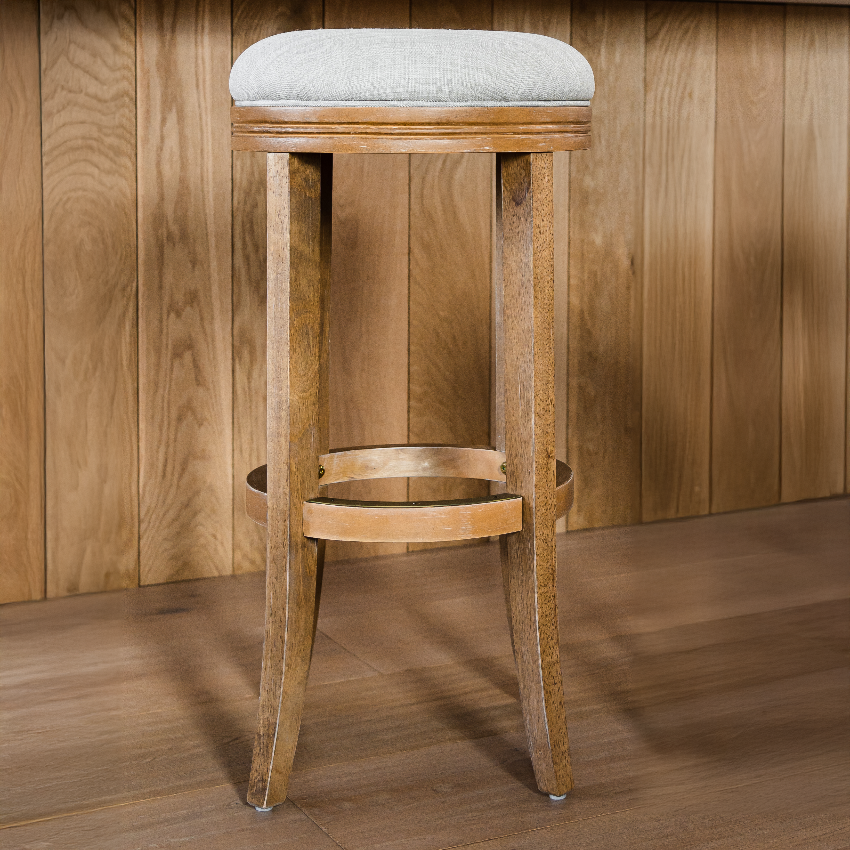31" Eva Bar Stool in Weathered Oak Finish with Sand Color Fabric Upholstery in Stools by Maven Lane