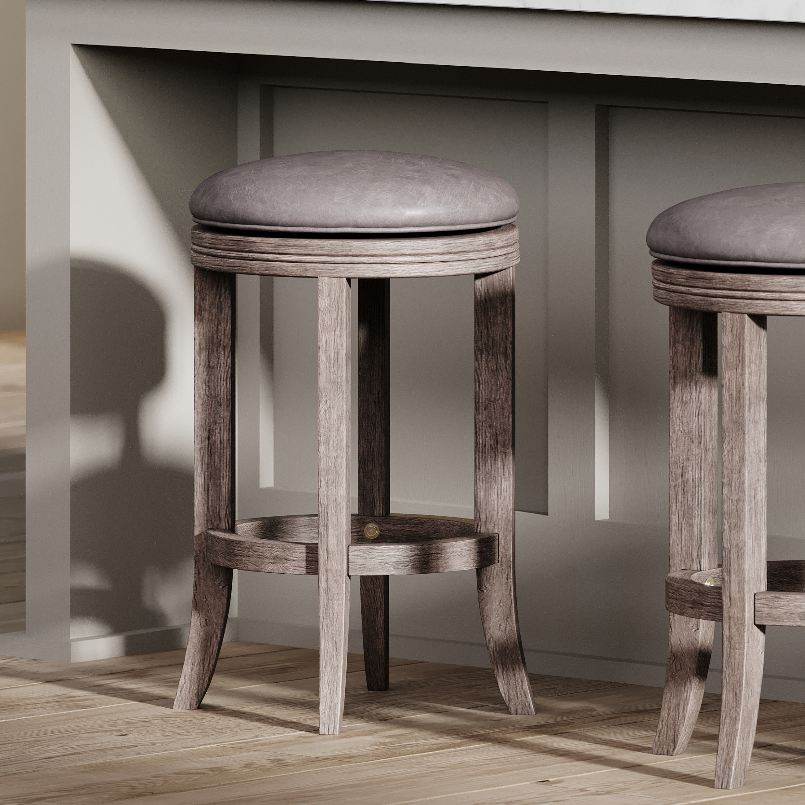 Eva Swivel Counter Height Kitchen Stool - Reclaimed Oak Finish with Ronan Stone Vegan Leather in Stools by Maven Lane