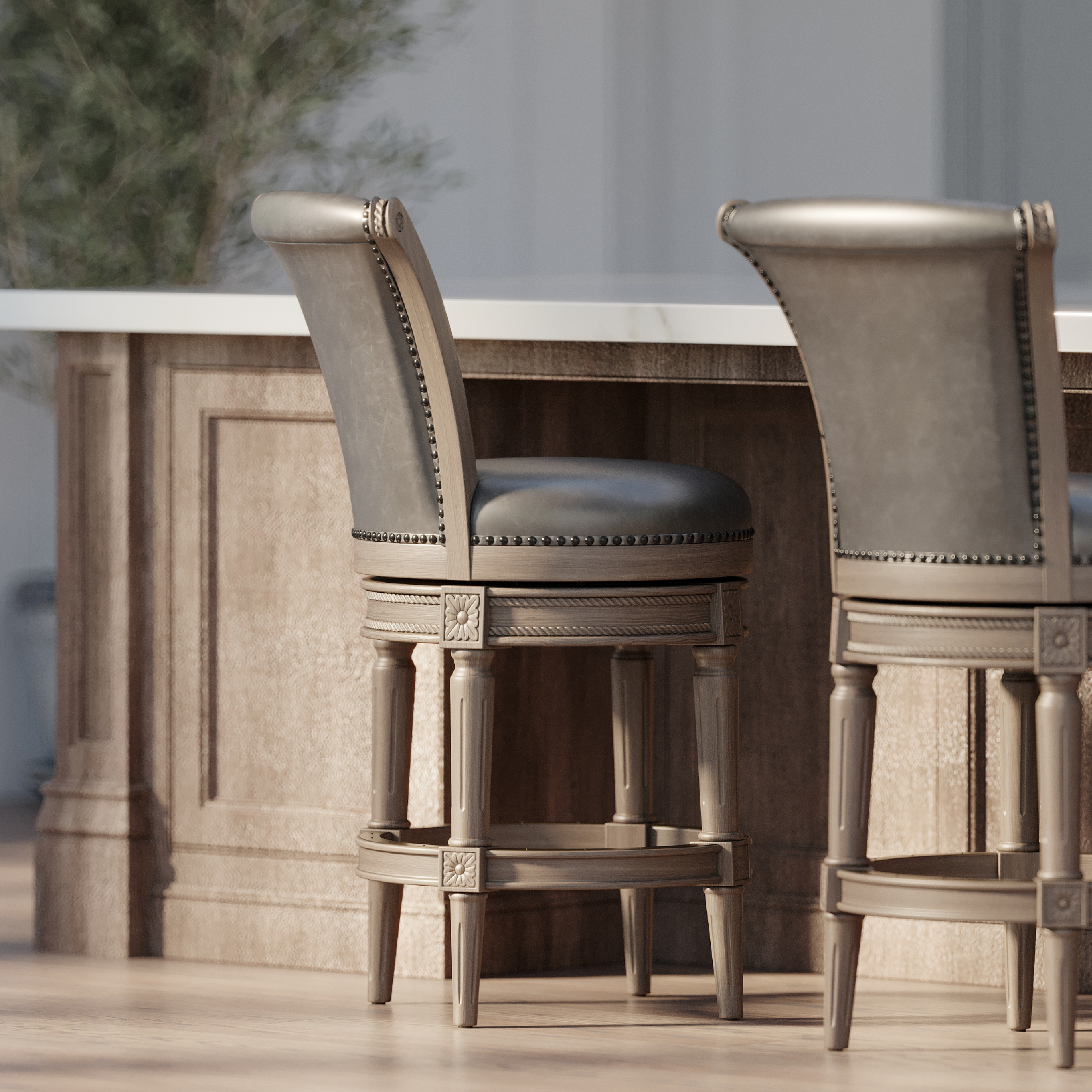 Pullman Swivel Counter Height Kitchen Stool - Reclaimed Oak Finish with Ronan Stone Vegan Leather in Stools by Maven Lane