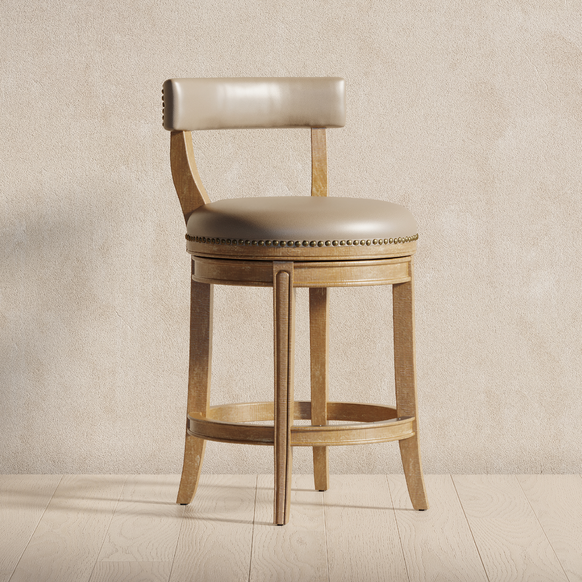 Alexander Swivel Counter Height Kitchen Stool - Weathered Oak Finish with Avanti Bone Vegan Leather in Stools by Maven Lane