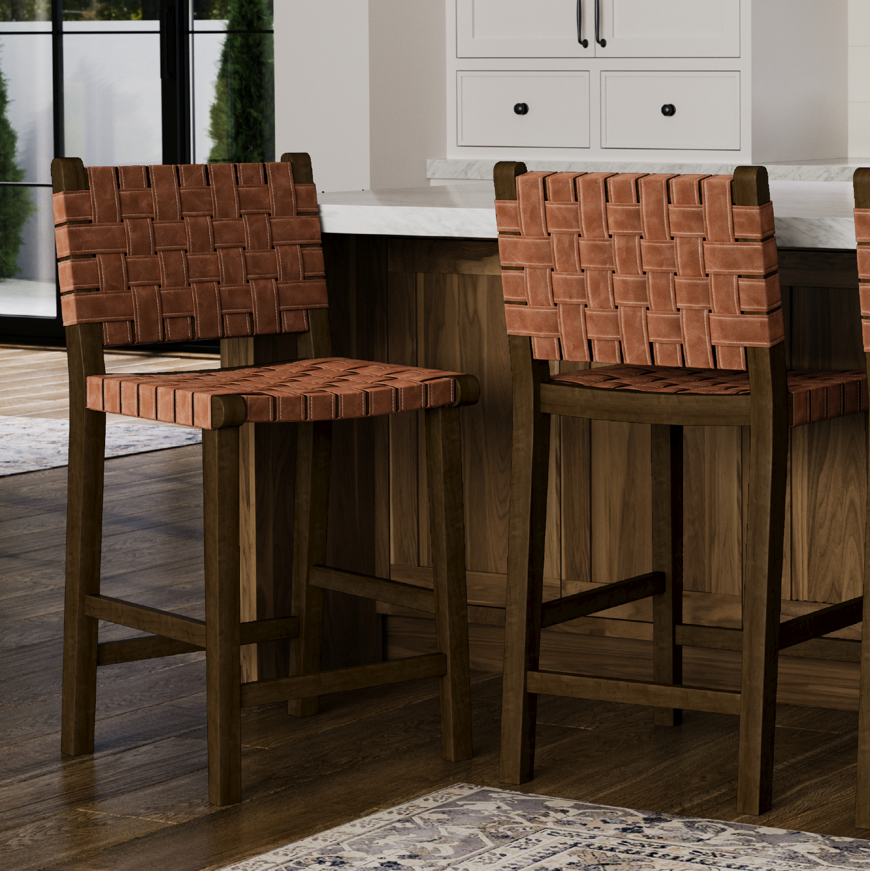26" Noah counter height kitchen stool - aged brown finish with cocoa brown vegan leather in Stools by Maven Lane