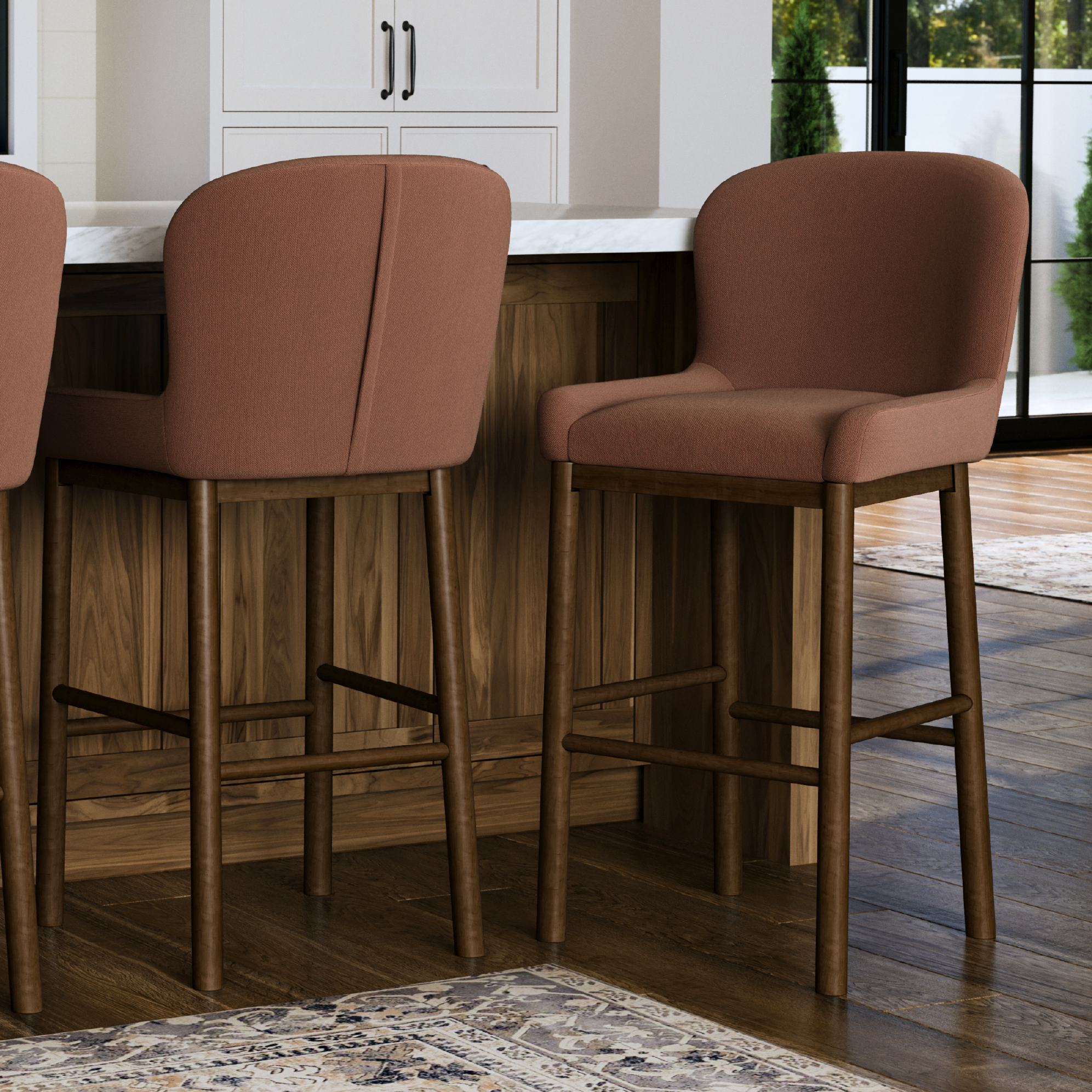 31" Gia bar stool in aged brown finish with clay canvas fabric in Stools by Maven Lane