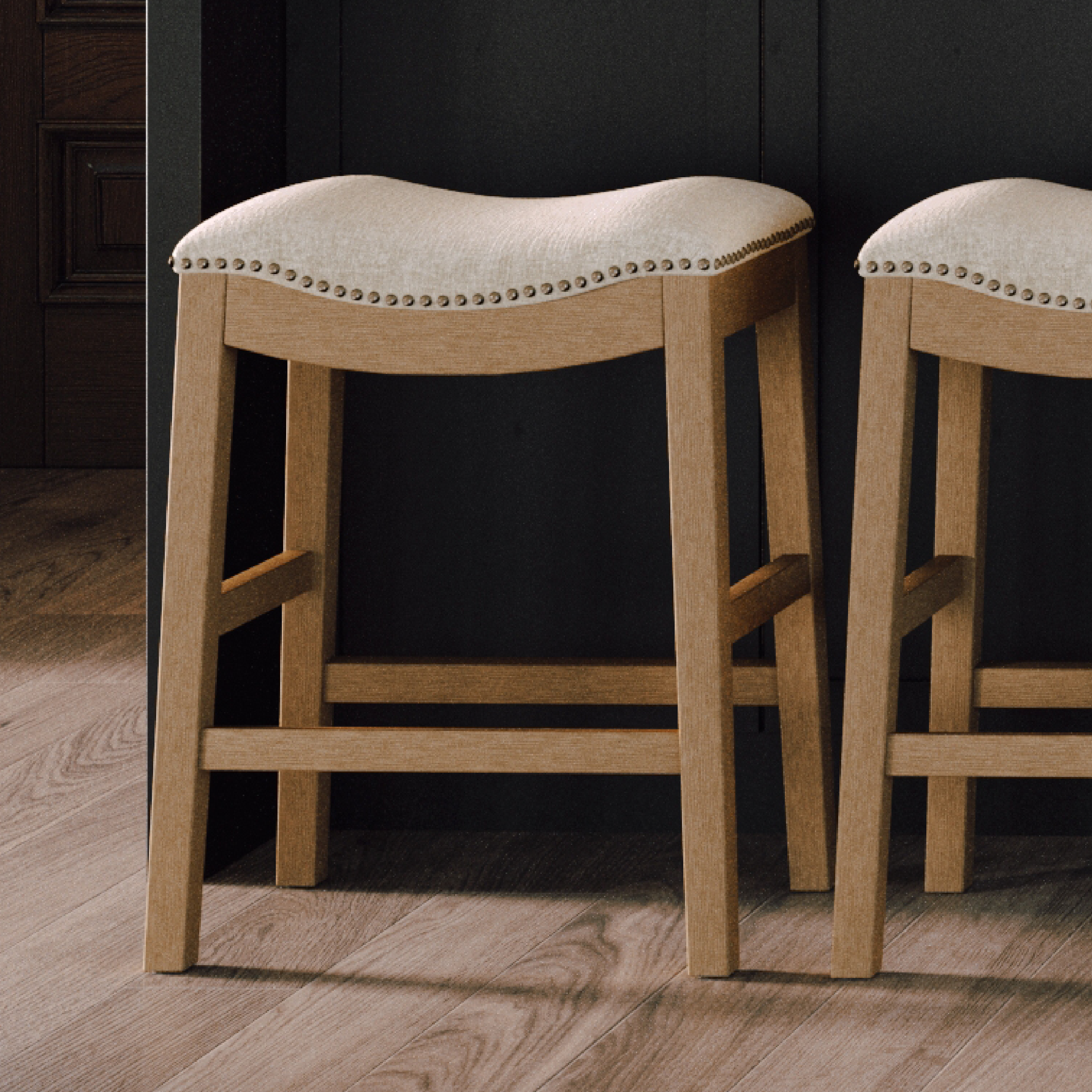 26" Alex counter height kitchen stool - aged natural finish with wheat fabric upholstery in Stools by Maven Lane