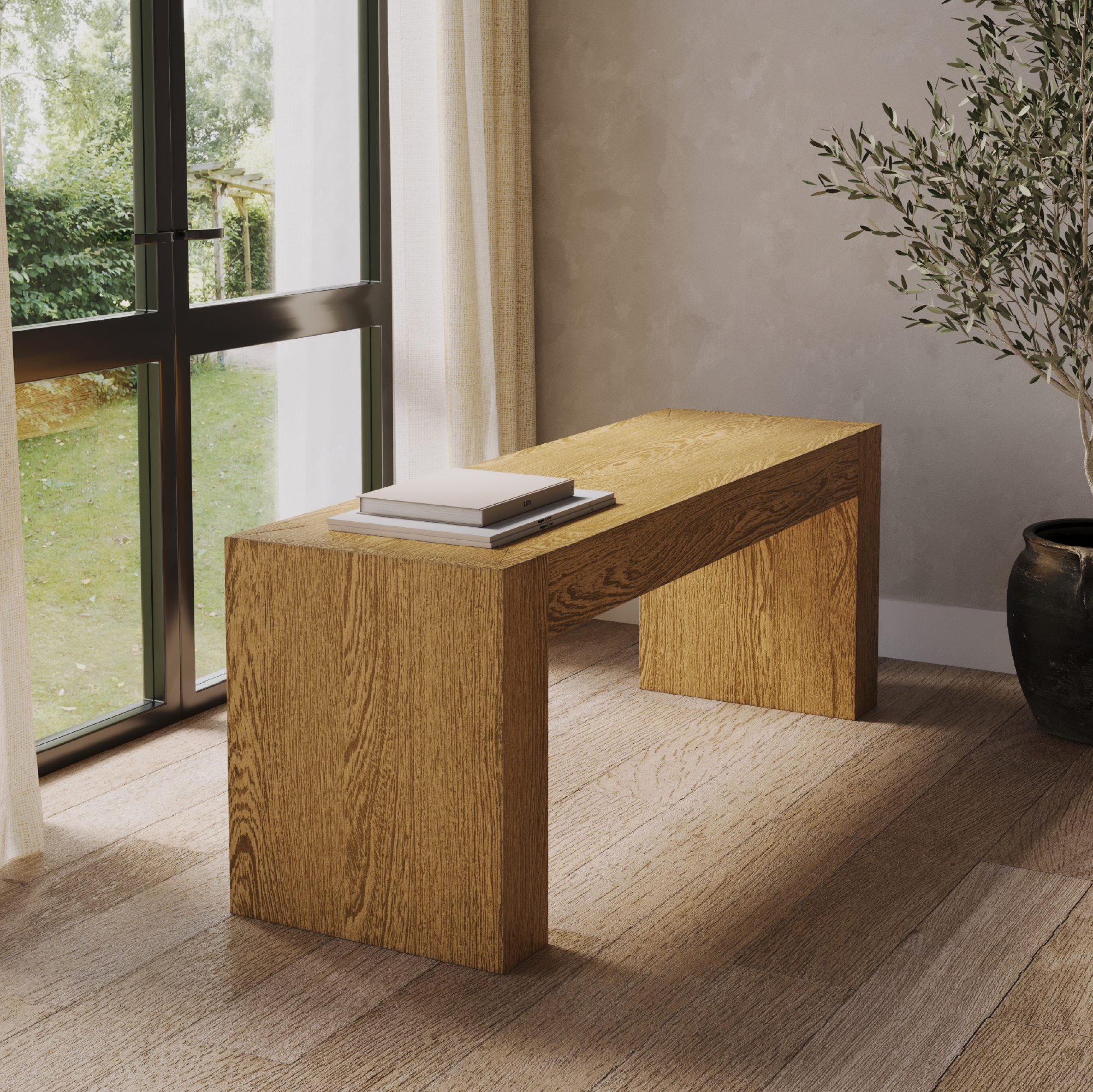 Zeno Organic Wooden Bench in Weathered Natural Finish in Bench by Maven Lane