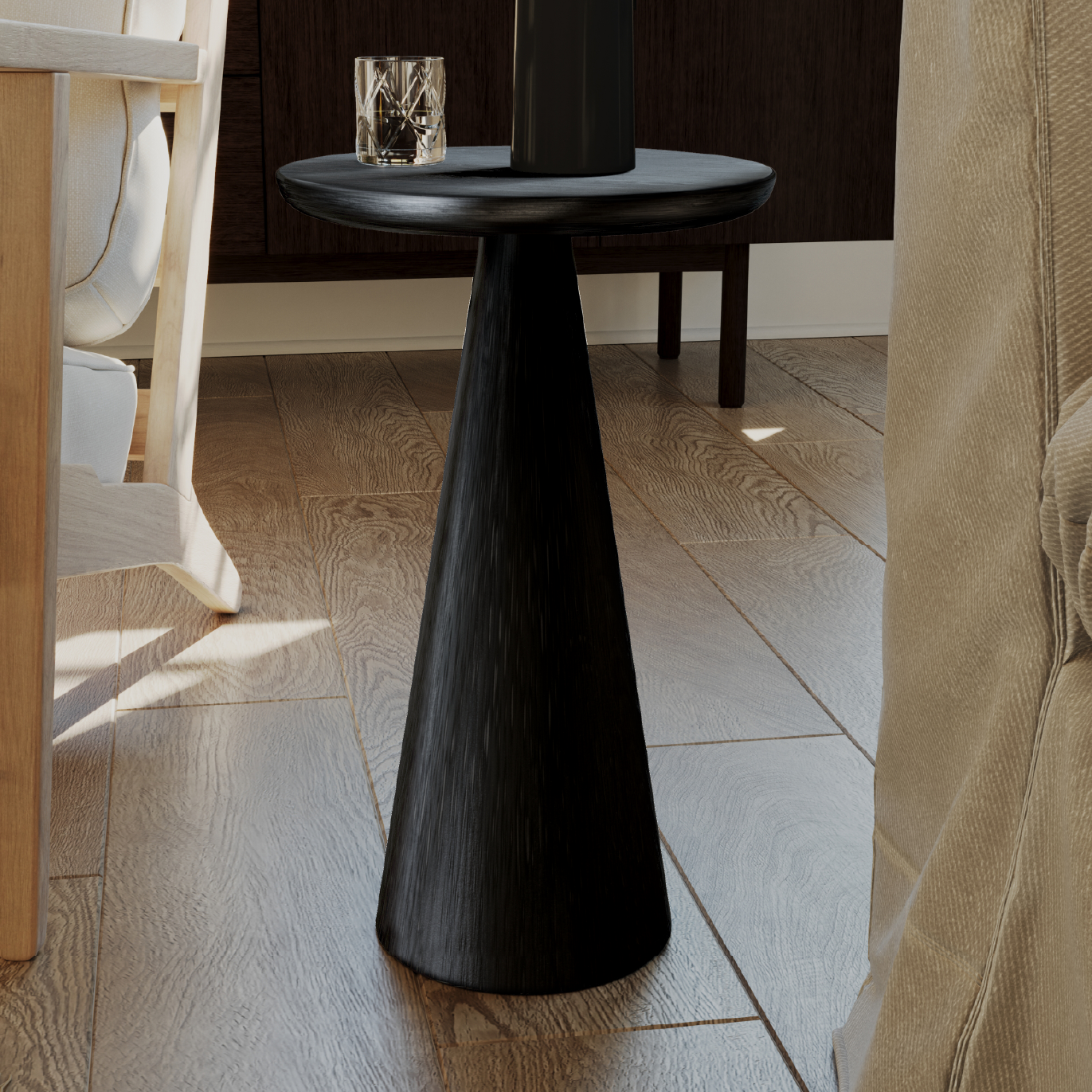Owen Rustic Wooden Drink Table In Aged Black in Accent Tables by Maven Lane
