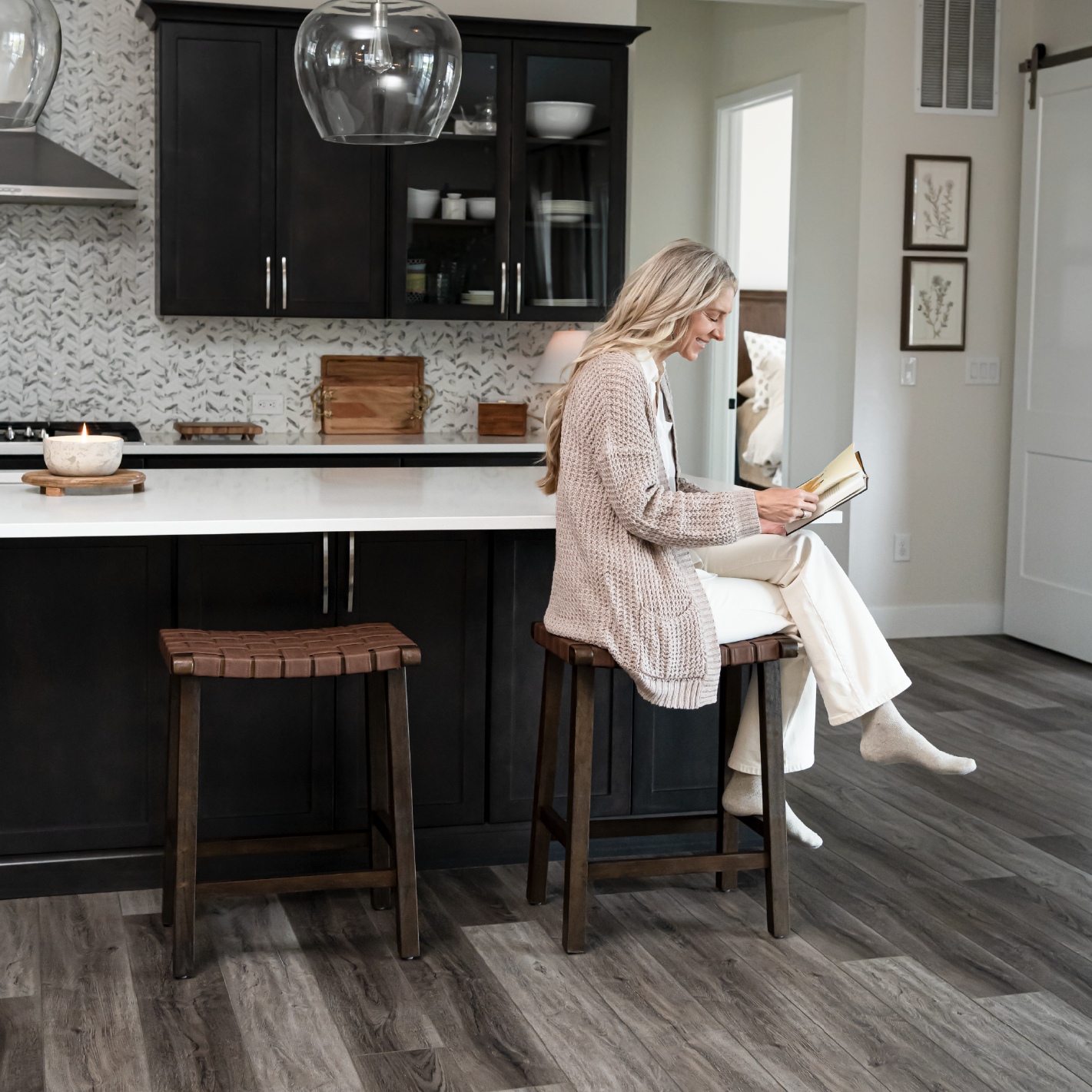 26" Noah backless counter height kitchen stool - aged brown finish with cocoa brown vegan leather in Stools by Maven Lane