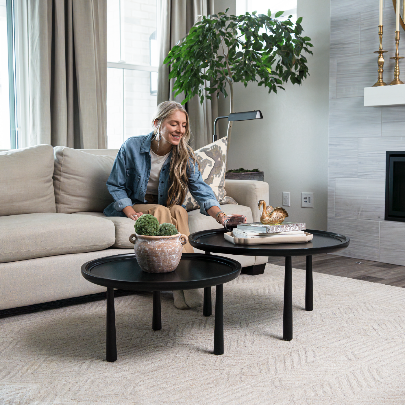 Sonia Rustic Wooden Nesting Coffee Tables In Matte Black in Accent Tables by Maven Lane