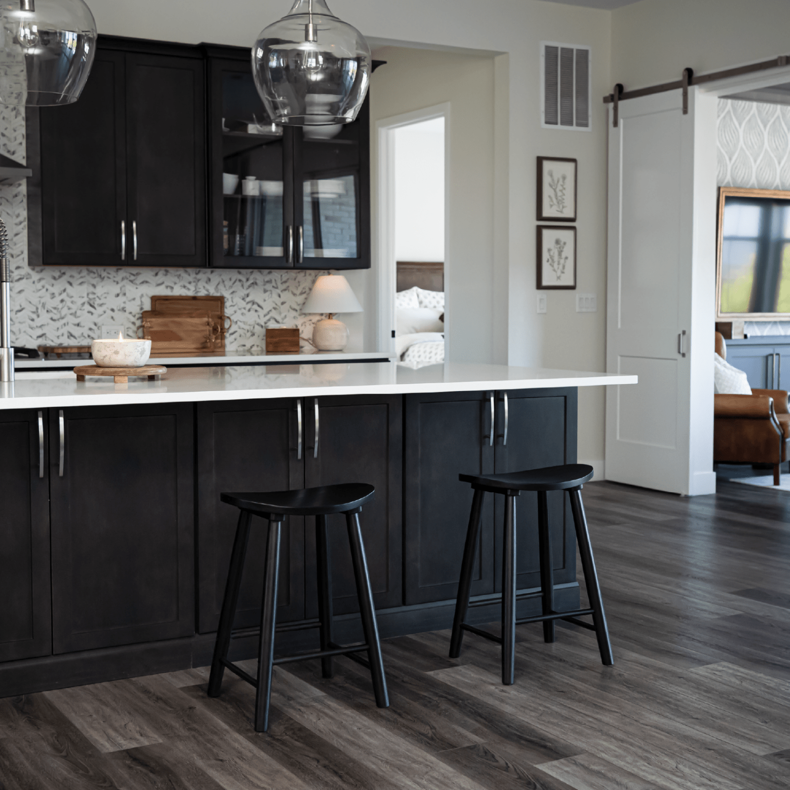 25" Luna Counter Stool in Rustic Black Wood Finish in Stools by Maven Lane