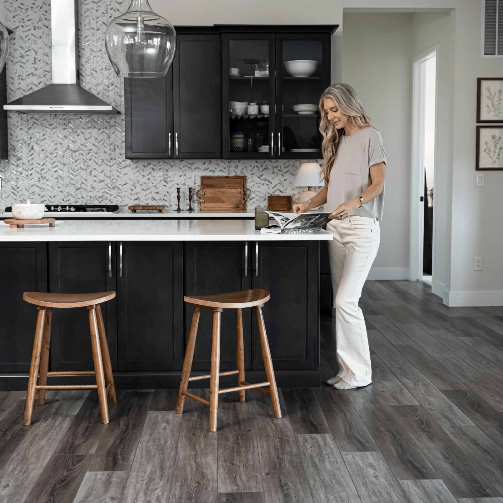 25" Luna Counter Stool in Rustic Natural Wood Finish in Stools by Maven Lane