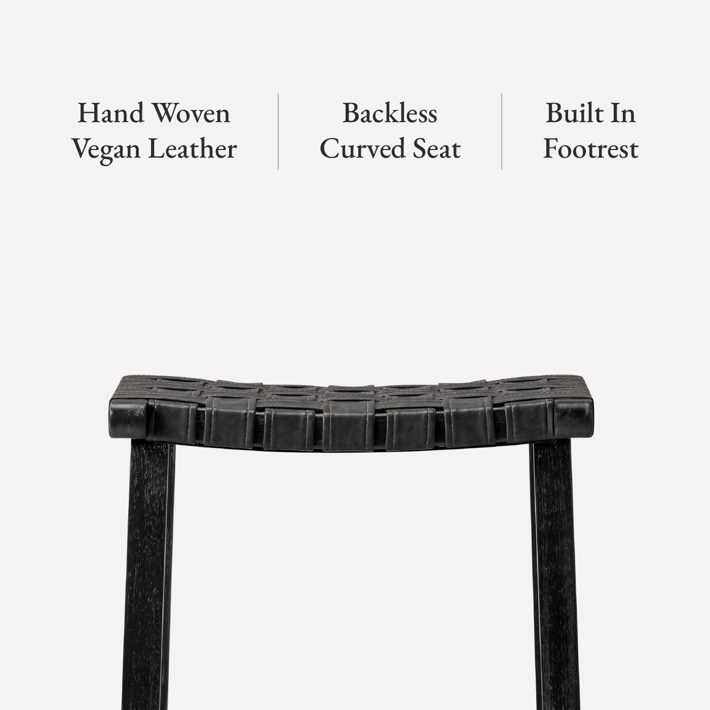 25" Noah Backless Counter Stool in Aged Black Finish with Charcoal Black Vegan Leather in Stools by Maven Lane