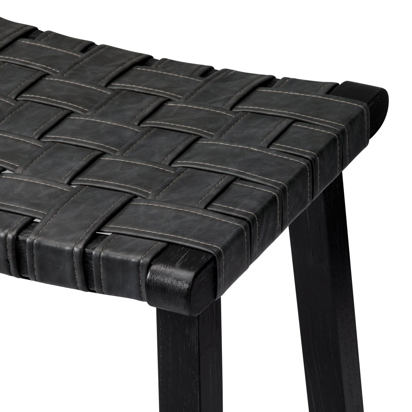 25" Noah Backless Counter Stool in Aged Black Finish with Charcoal Black Vegan Leather in Stools by Maven Lane