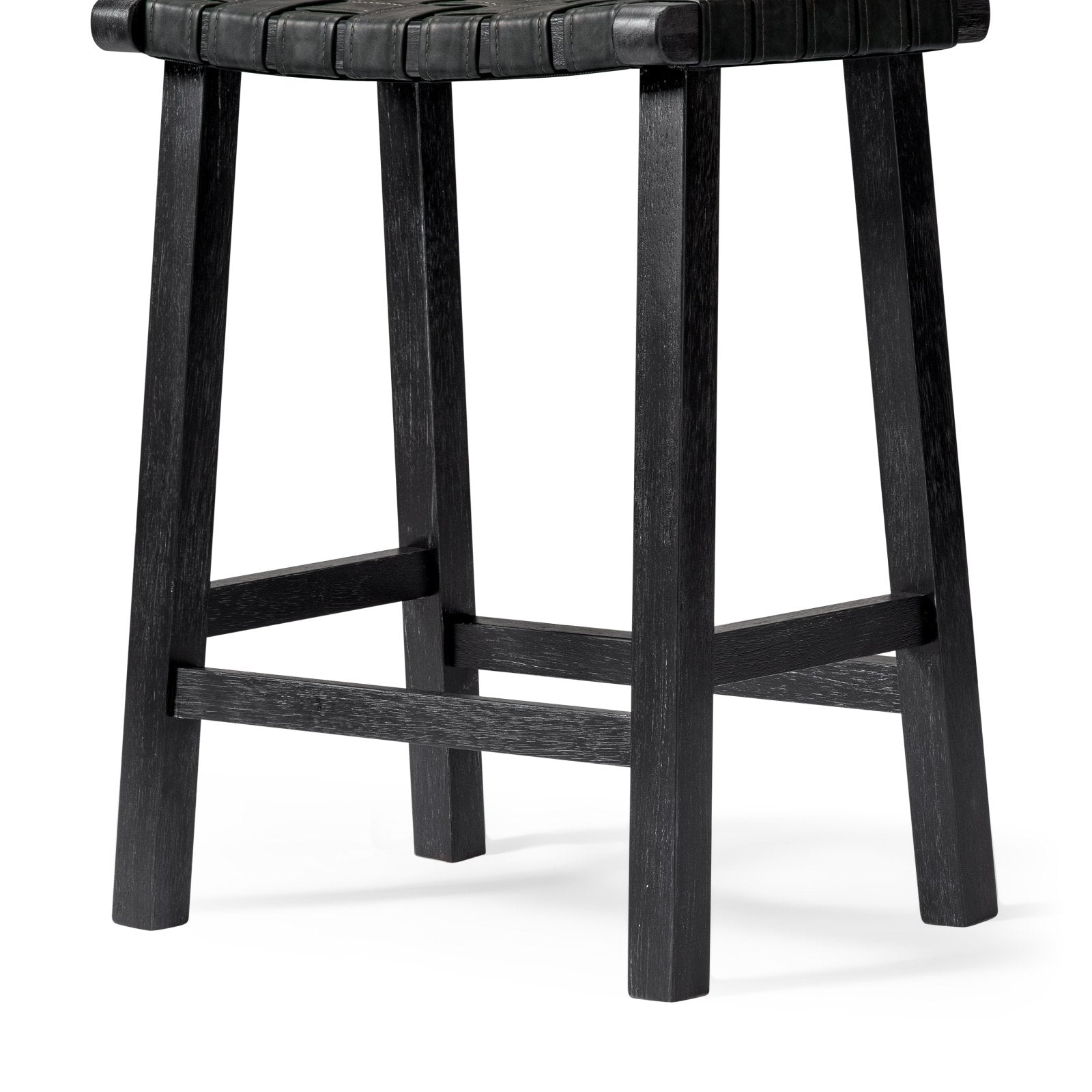25" Noah Backless Counter Stool in Aged Black Finish with Charcoal Black Vegan Leather in Stools by Maven Lane
