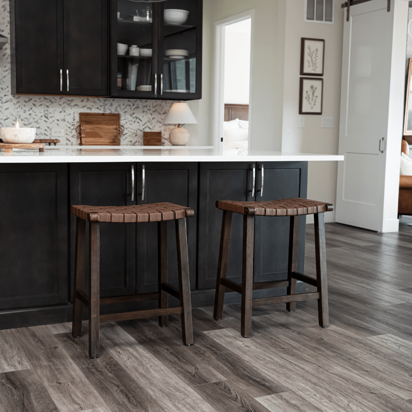 25" Noah Backless Counter Stool in Aged Brown Finish with Cocoa Brown Vegan Leather in Stools by Maven Lane