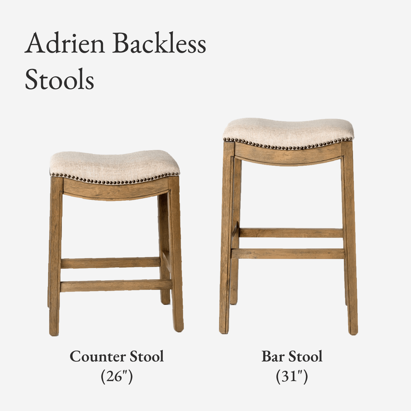 26" Adrien Saddle Counter Stool in Natural Wood Finish with Wheat Fabric Upholstery in Stools by Maven Lane