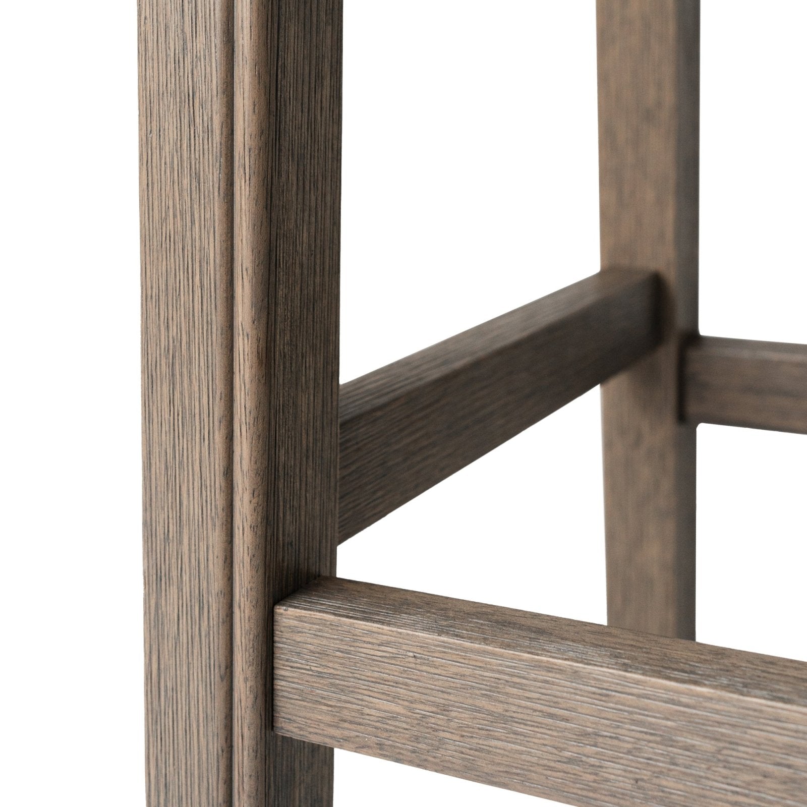 26" Adrien Saddle Counter Stool in Reclaimed Oak Finish with Ash Grey Fabric Upholstery in Stools by Maven Lane