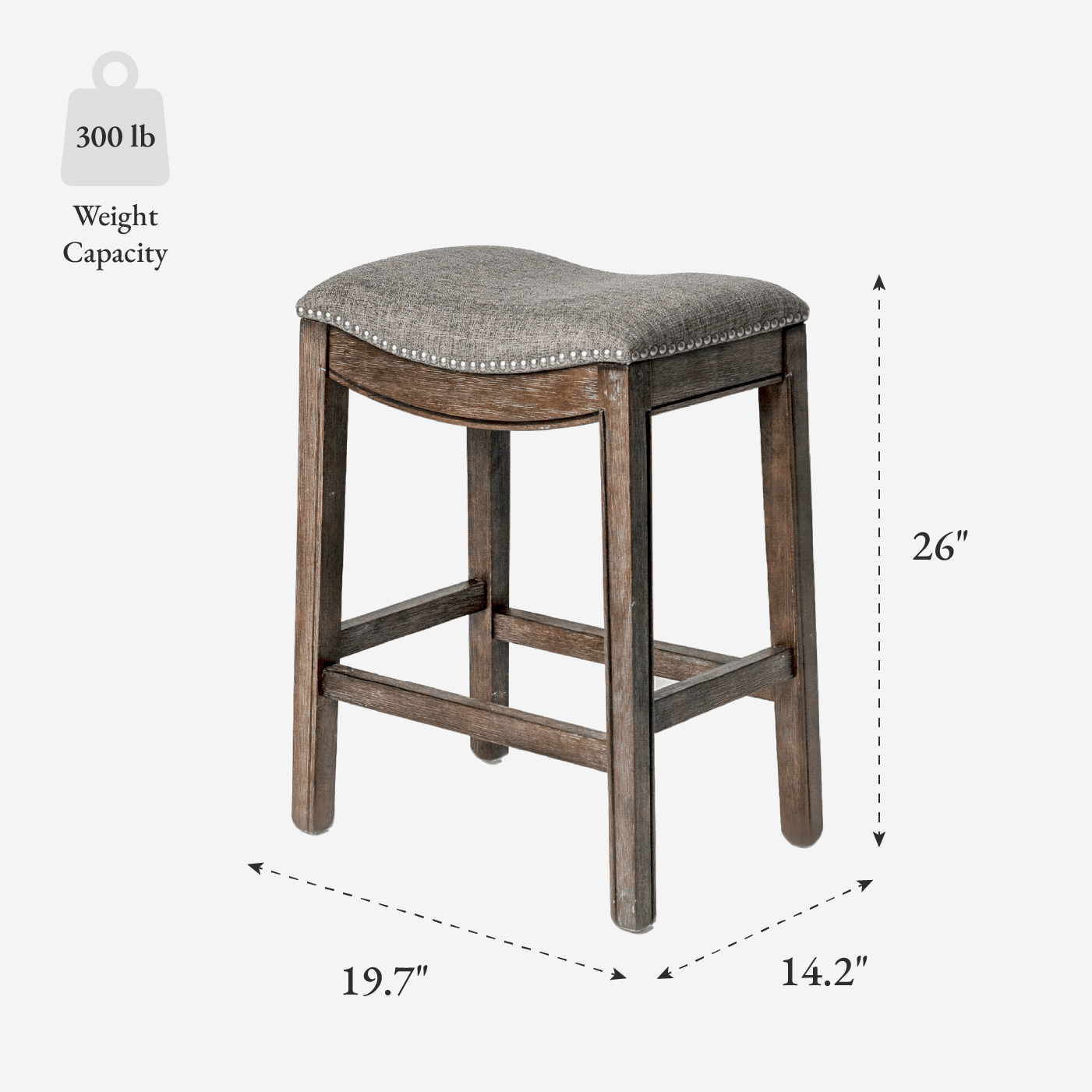 Adrien Saddle Counter Stool in Brown Finish with Grey Fabric in Stools by Maven Lane