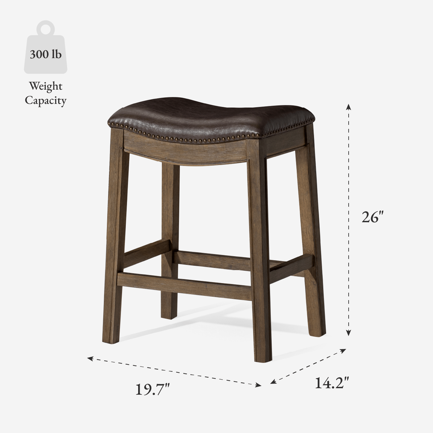 26" Adrien Saddle Counter Stool in Brown Finish with Dark Brown Faux Leather (Set of 3) in Stools by Maven Lane
