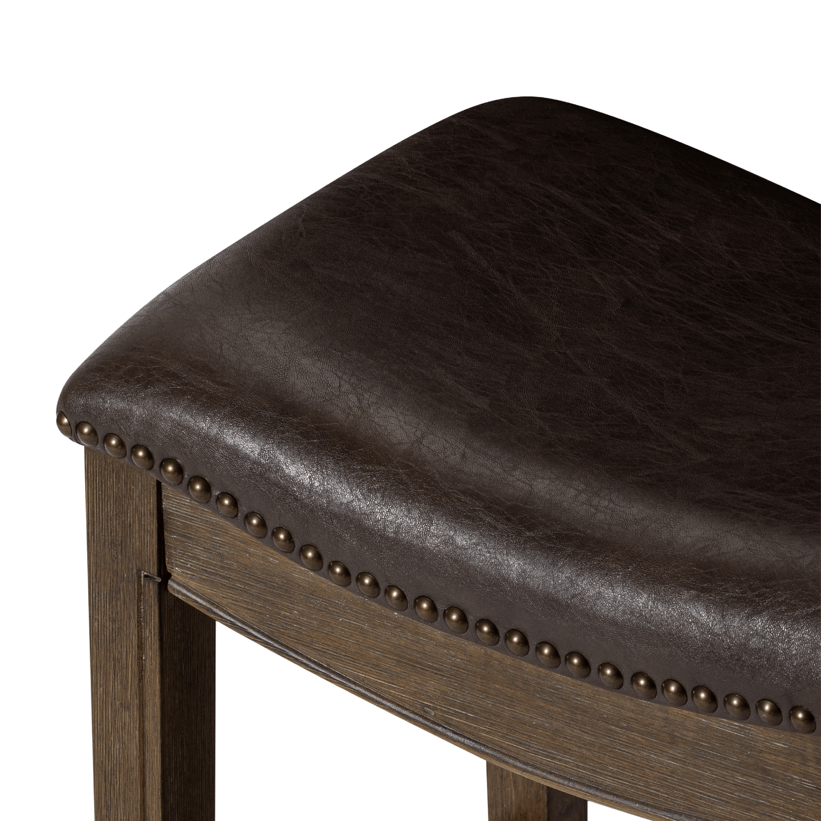 26" Adrien Saddle Counter Stool in Brown Finish with Dark Brown Faux Leather (Set of 3) in Stools by Maven Lane