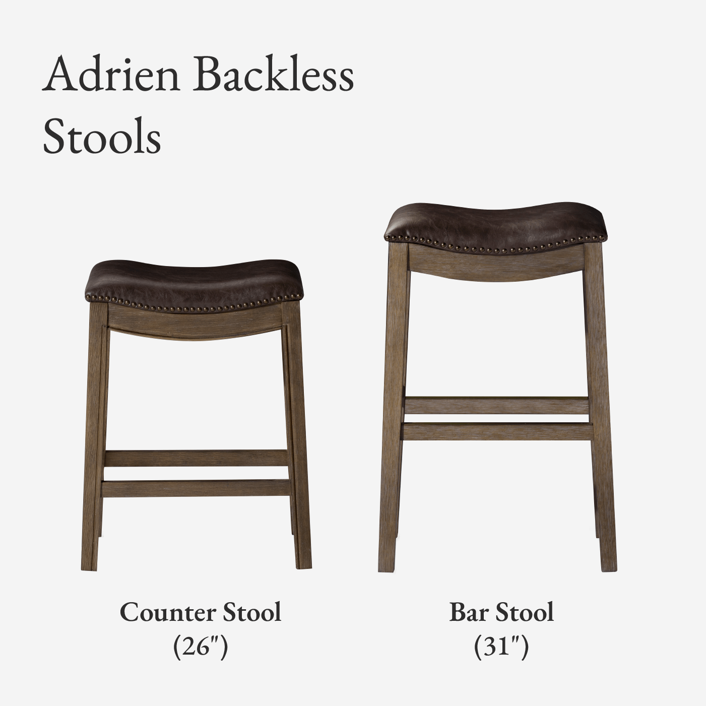 26" Adrien Saddle Counter Stool in Brown Finish with Dark Brown Faux Leather (Set of 3) in Stools by Maven Lane