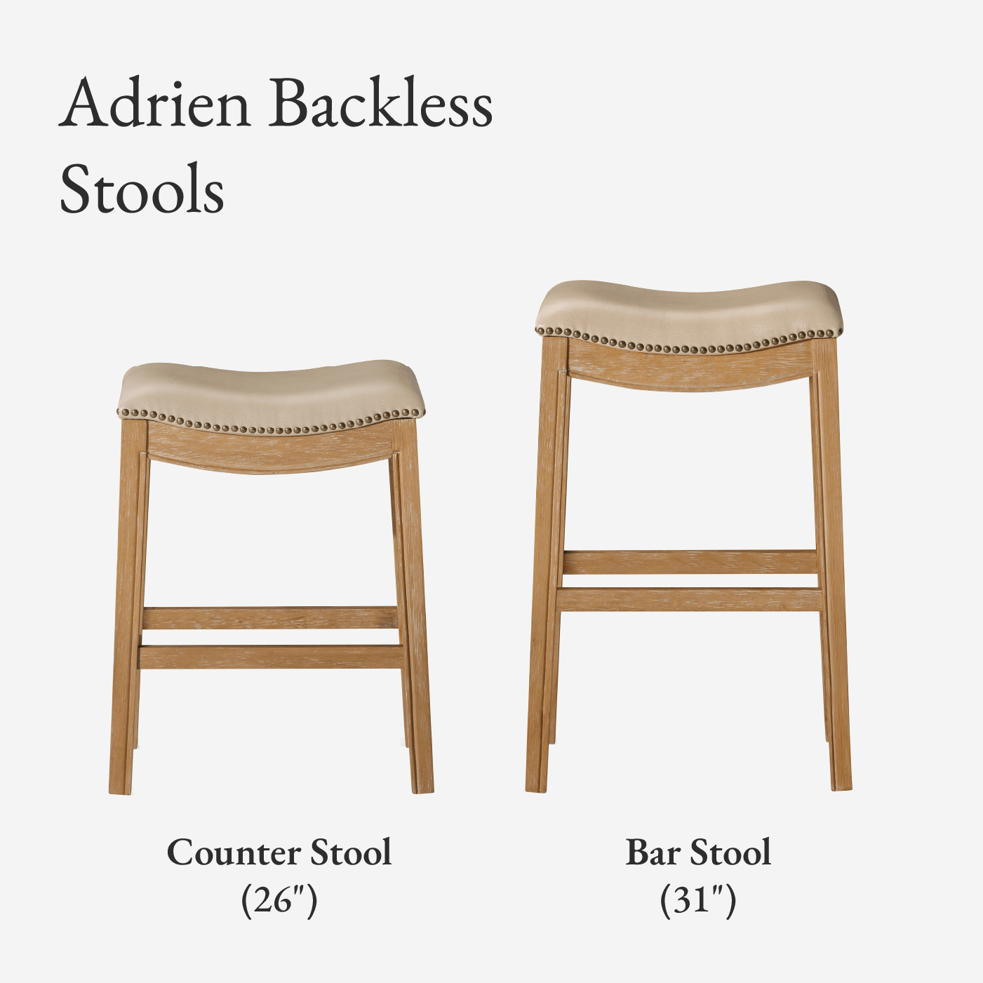26" Adrien Saddle Counter Stool in Natural Finish with Beige Faux Leather (Set of 3) in Stools by Maven Lane